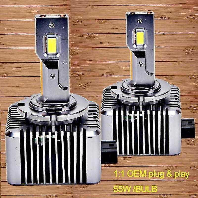 2 stk Canbus D1s Led Frontlys Plug And Play D4s D2s D3s 55w 6000k Hvit Auto LED Lys