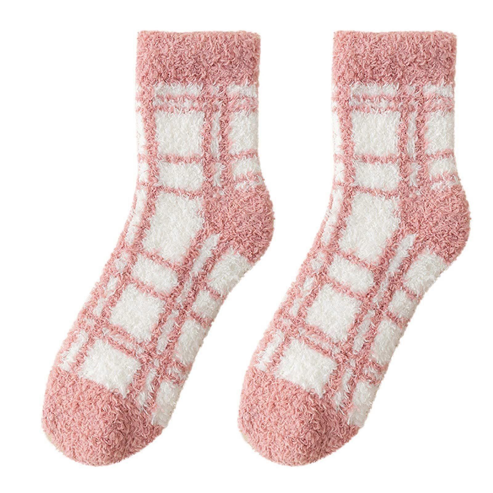 2 Pairs of Soft Women's Plaid Plush Winter Sleep Socks, Short Home Socks and Bed Socks