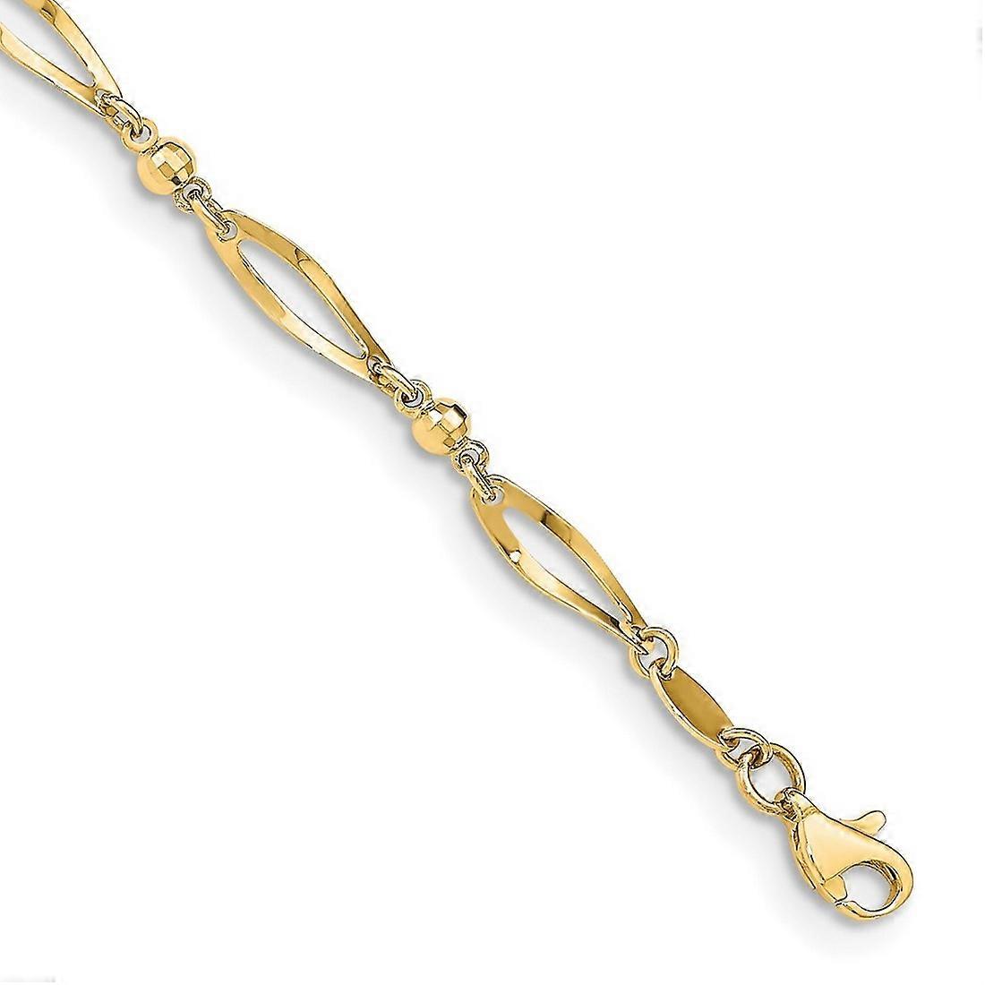 14k Yellow Gold Polished Fancy Link Anklet 9 Inch Lobster Claw-Anklet for Women - 3.5 Grams