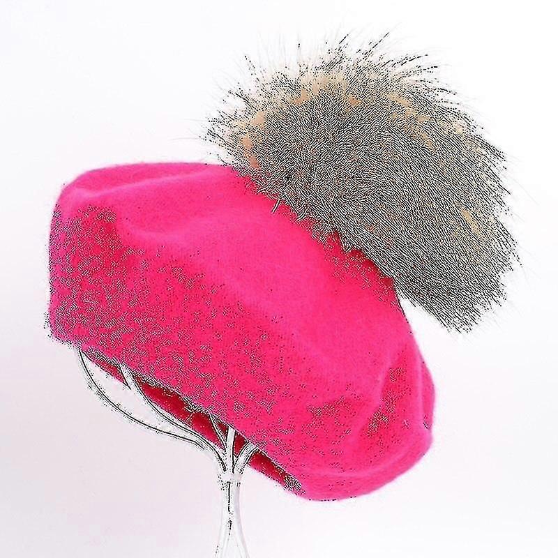 Winter Elegant, Wasbeer Bont, Pompoms Baret, Muts Cap