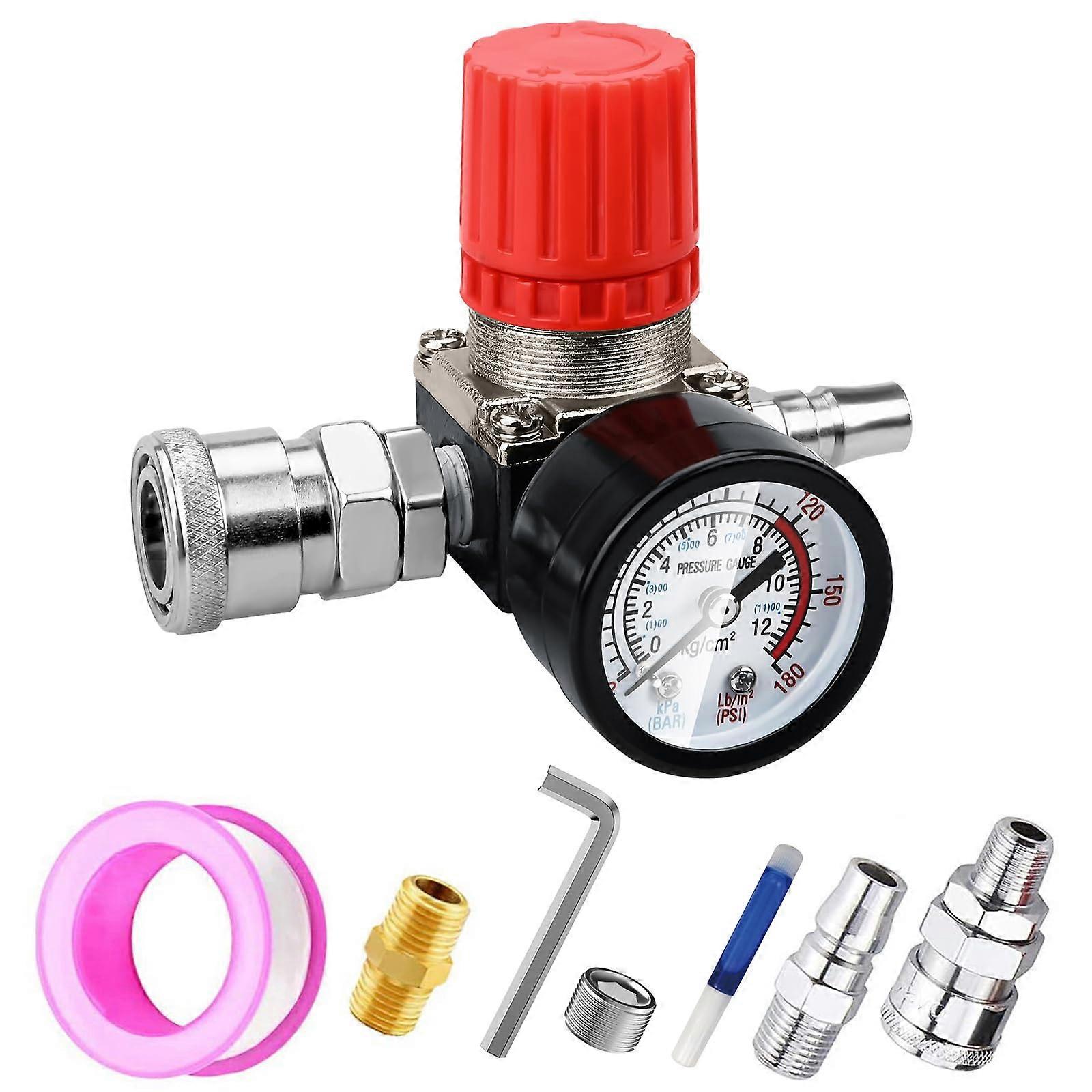 Air Compressor Pressure Regulator with Dial Gauge 0-175 PSI for Air Tools and Compressors Four Way Valve