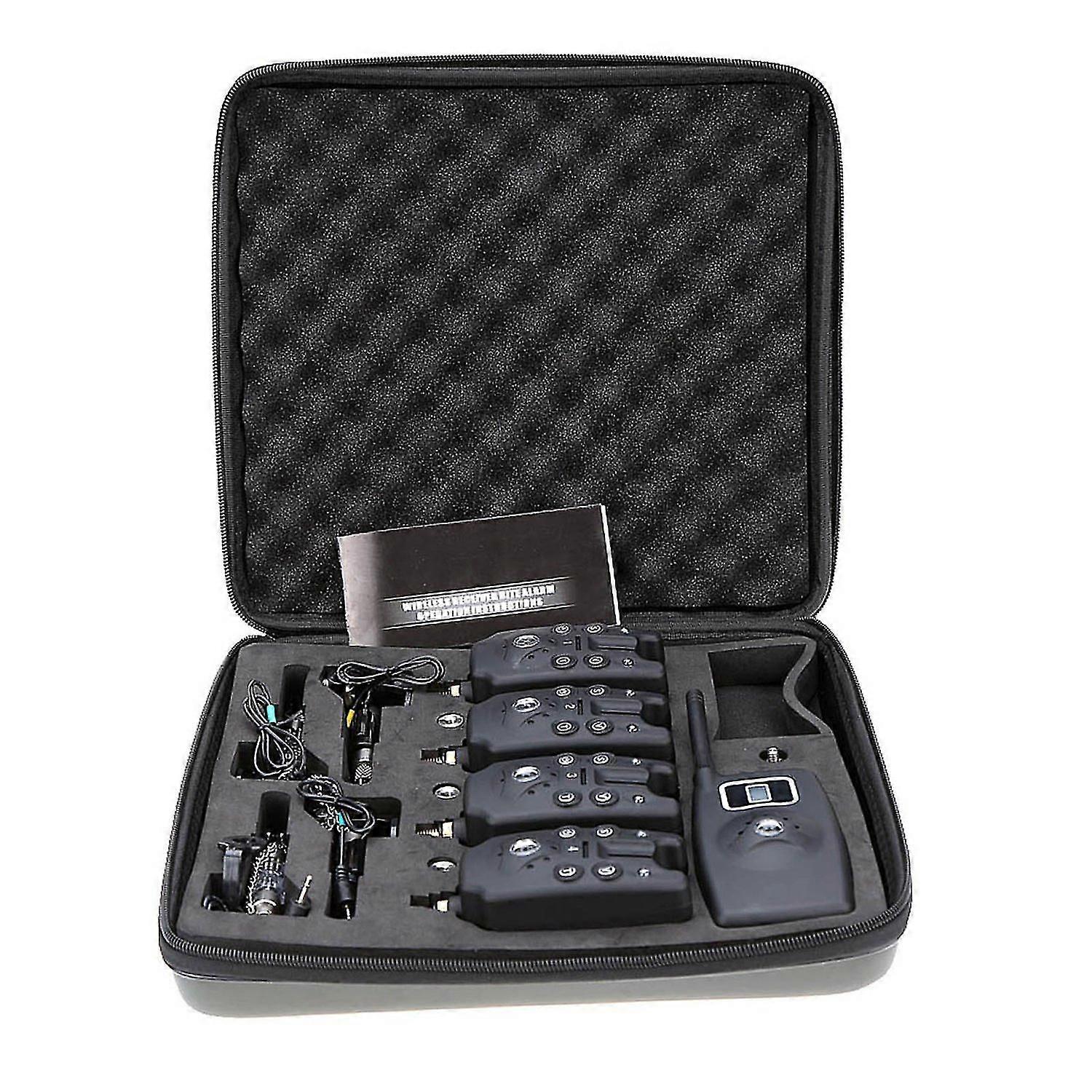 Wireless Digital Fishing LED Alarm Alert Set 4 Fishing Bite Alarm + 1 Receiver with LCD Screen Indic