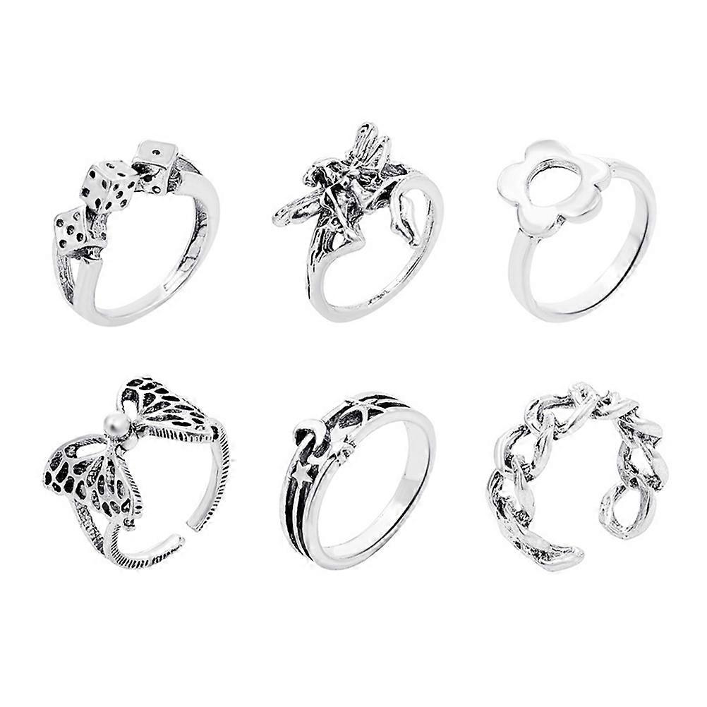 Silver Rings for Women Vintage Finger Rings Delicate 6Pcs for Gift Giving