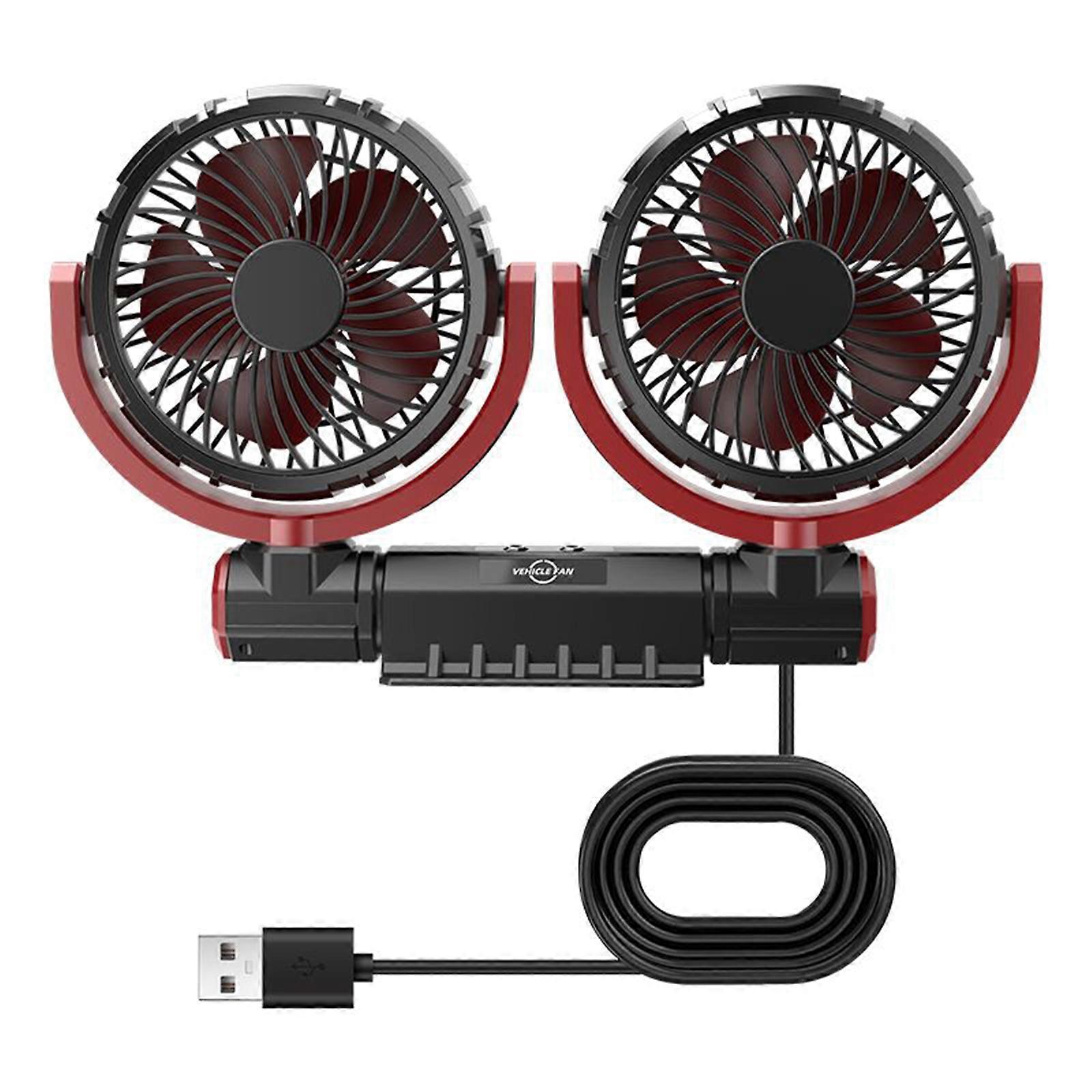 Car Fan Double Head USB Fan for Car, Vehicle Cooling Fan Brushless Motor 3 Speed, 360Rotation, for Car Dashboard Multicolor
