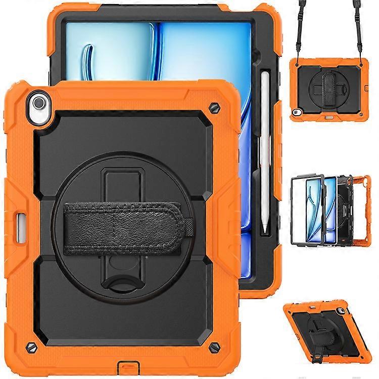 Compatible For iPad Air 13 (2024) Case PC+Silicone Dust-Proof Tablet Cover with PET Screen Protector / Shoulder Strap