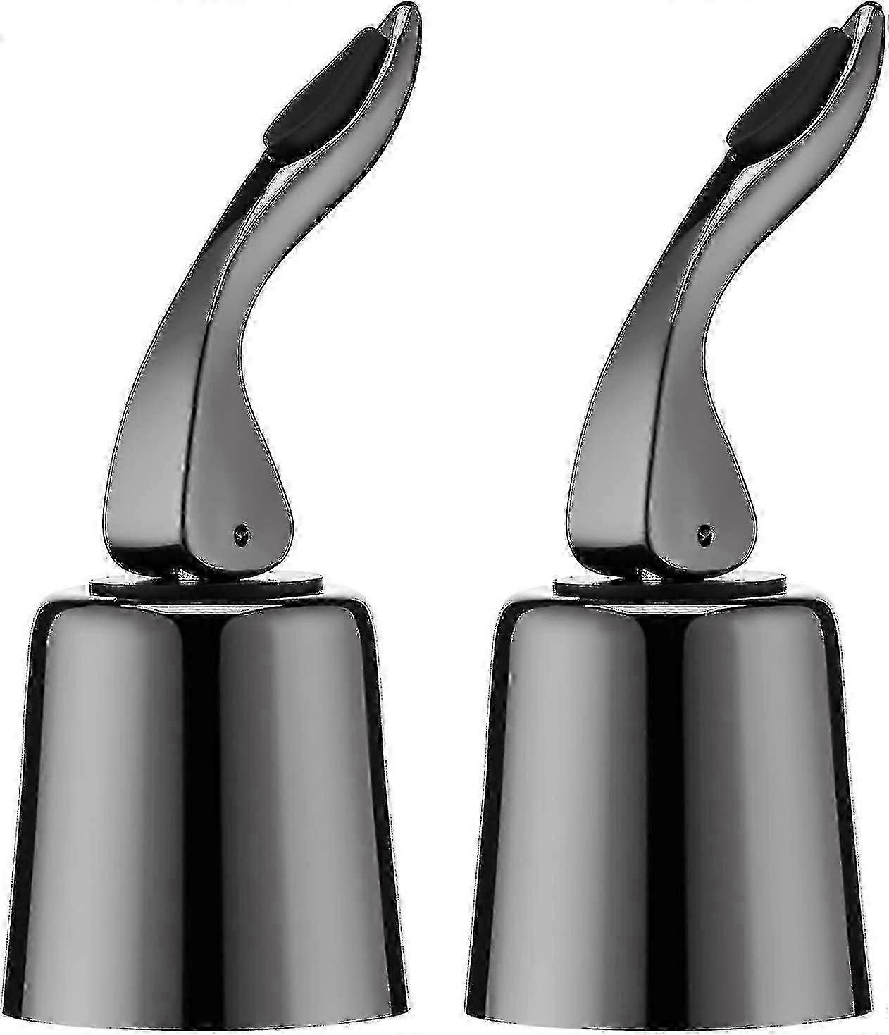 2pcsステンレス鋼真空ワインストッパー、シリコン、漏れ防止再利用可能なワインコルク - ブラック