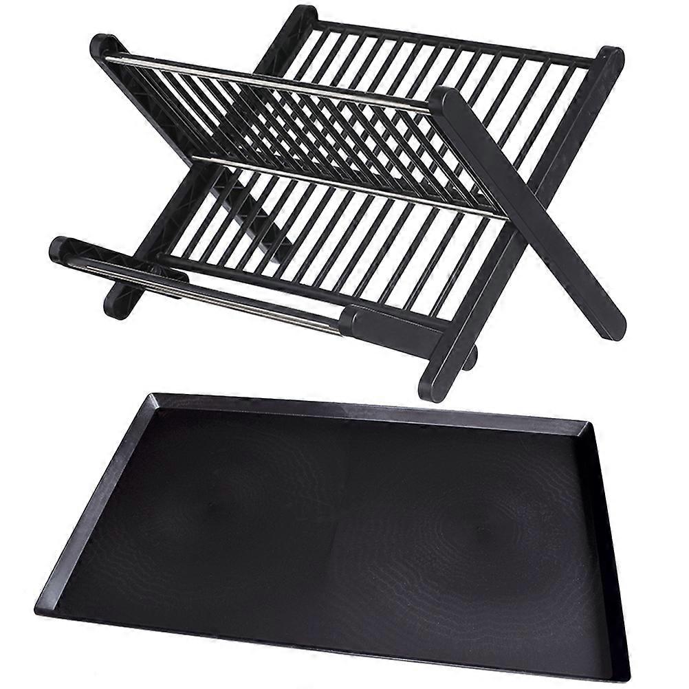 Dish Drying Rack 1Set Black PP Folding Dish Drainer Rack for Home Kitchen Counter