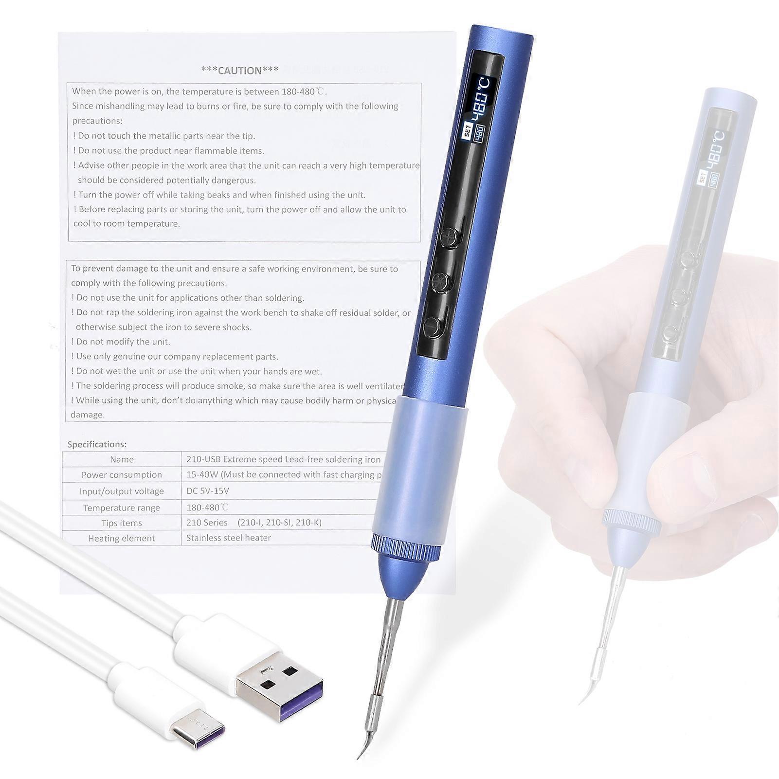 Smart soldering iron with temperature setting and calibration functions featuring an OLED display