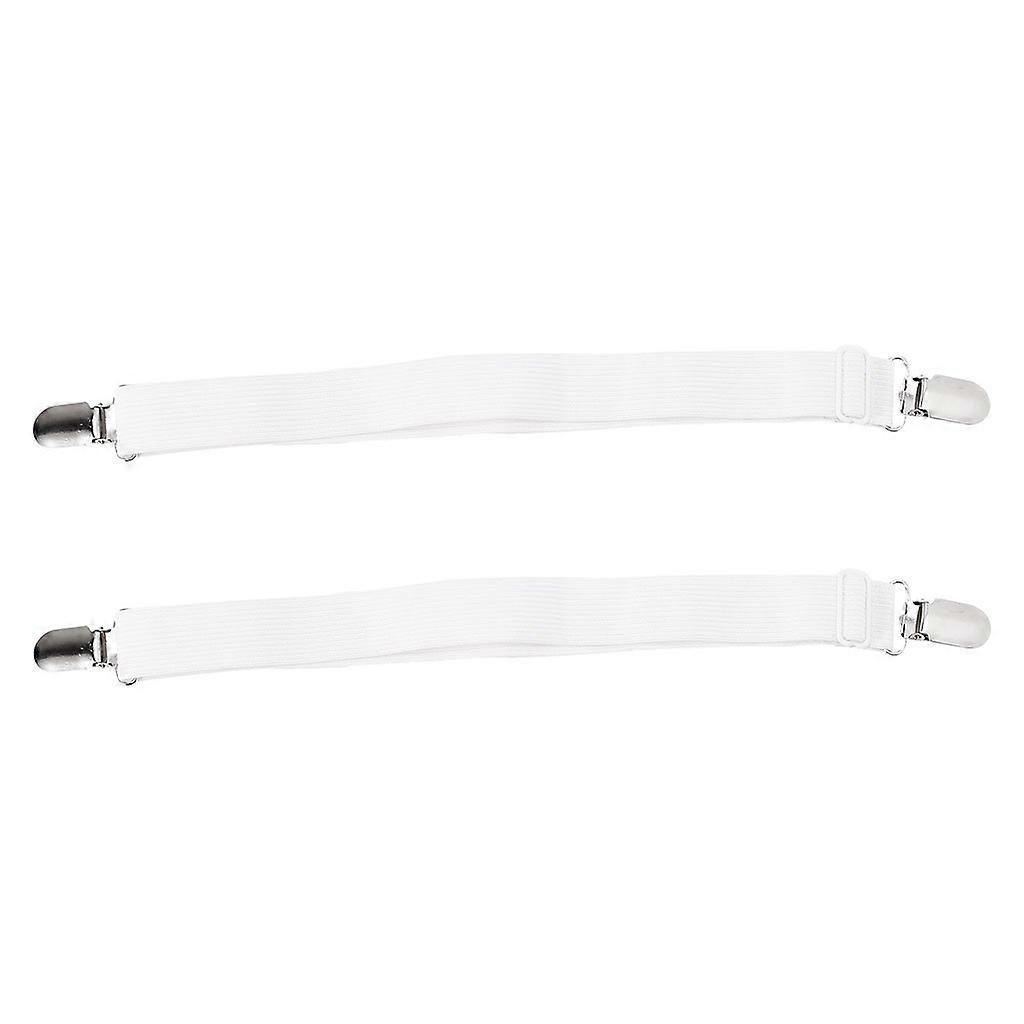 2 x Sheet Grippers Straps Fasteners Elastic Clips Bedspread White