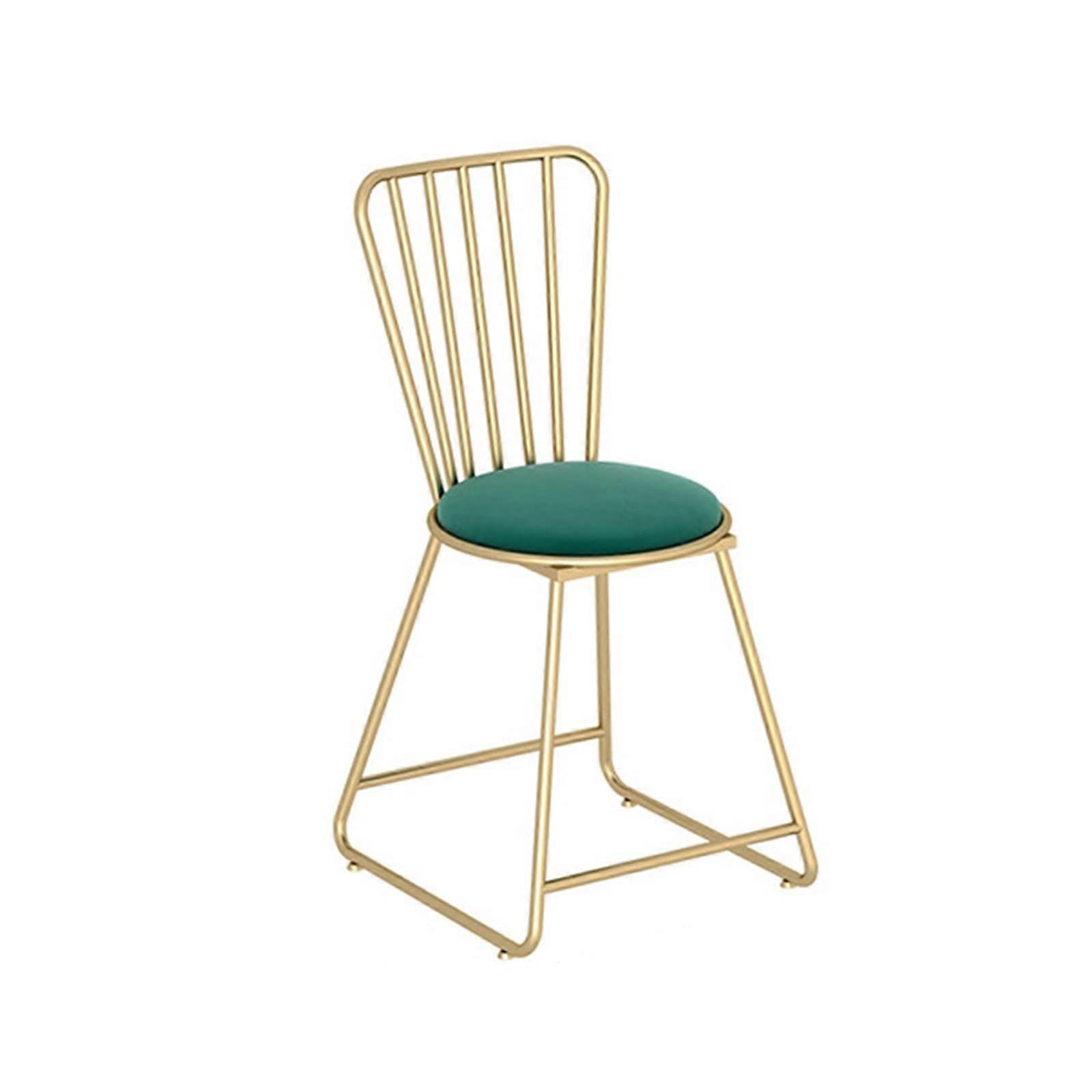 Modern Round Padded Footstool, Shoe Changing Stool with FanShaped Metal Backrest (Green, 38x47x81cm)