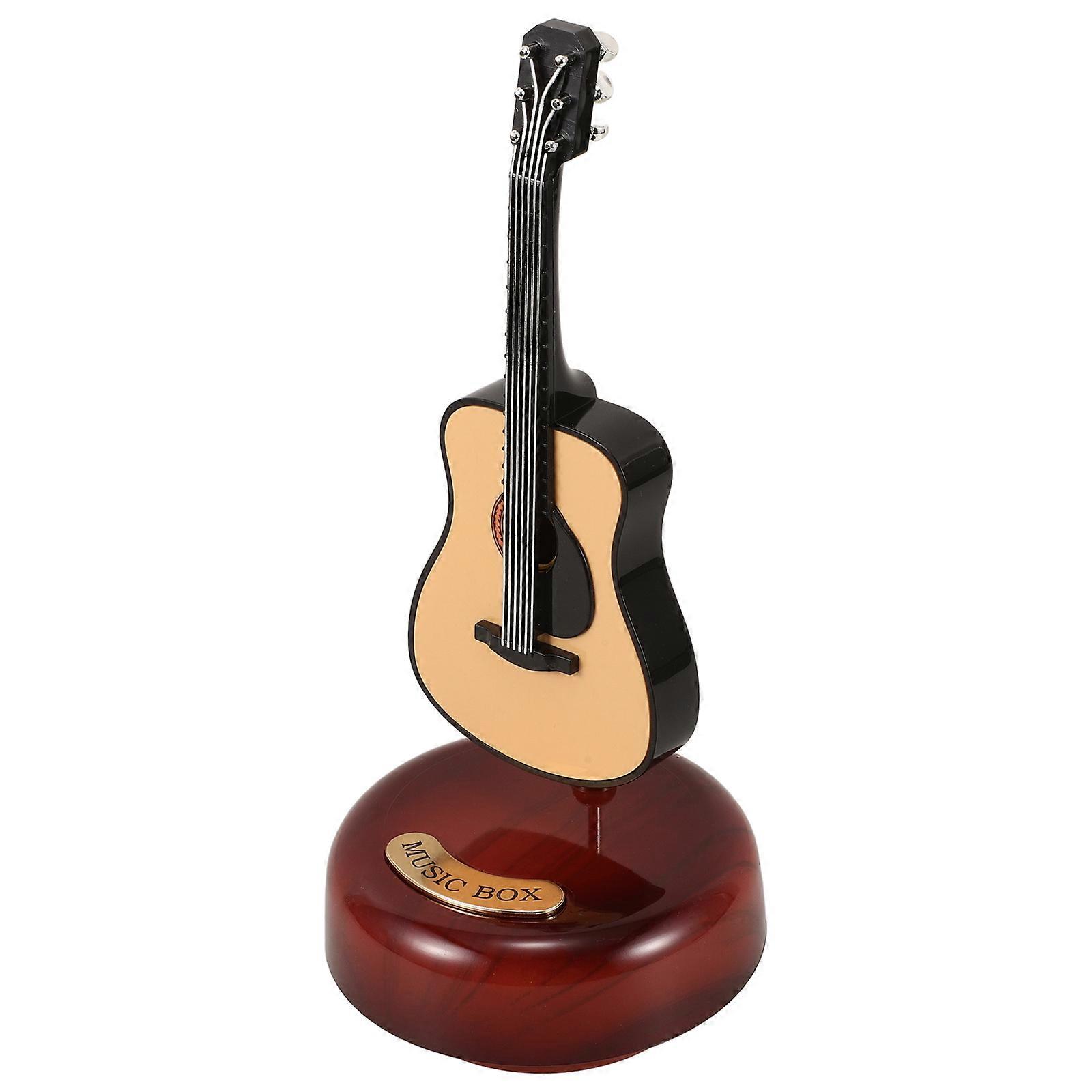 Retro Guitar Shaped Music Box with Clockwork Mechanism, Rotating Melody Ornament for Home Decor