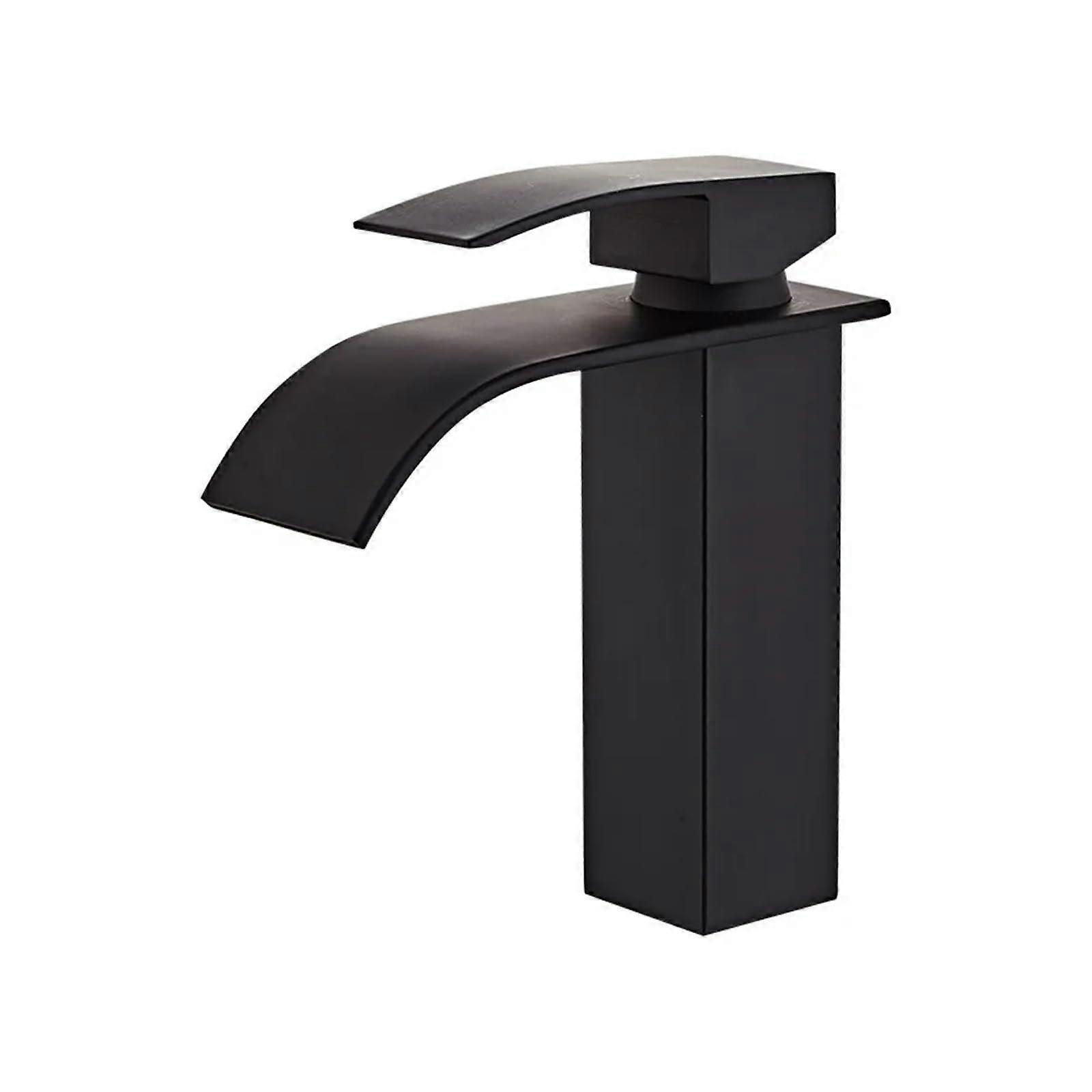 Bathroom Waterfall Basin Faucet Black Brass Mixer Tap Deck Mounted Sink Faucet Short Type A
