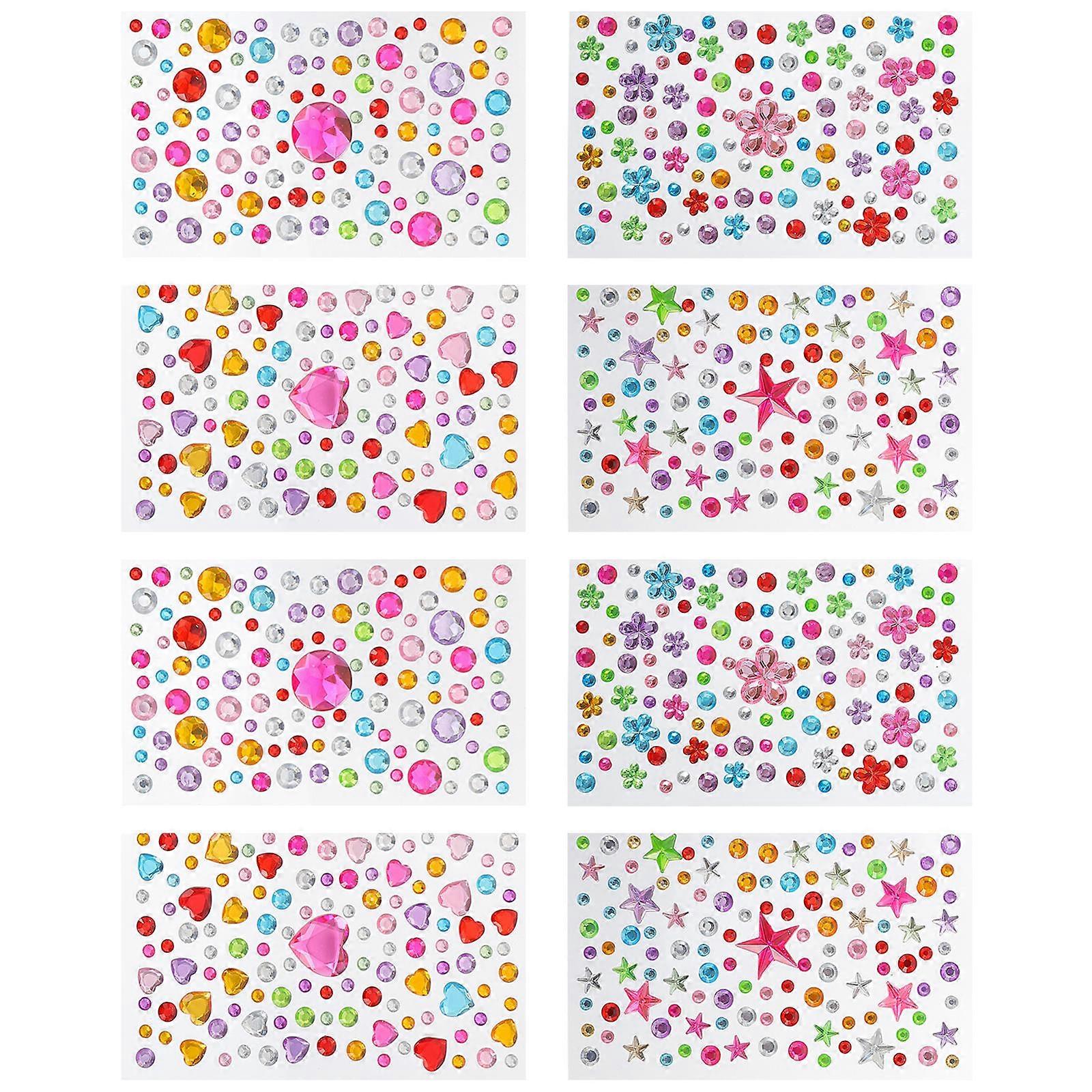 Journal Stickers Rhinestone Sticker Sheet Flower Shape Self-Adhesive Scrapbook Decoration 8 Sheets