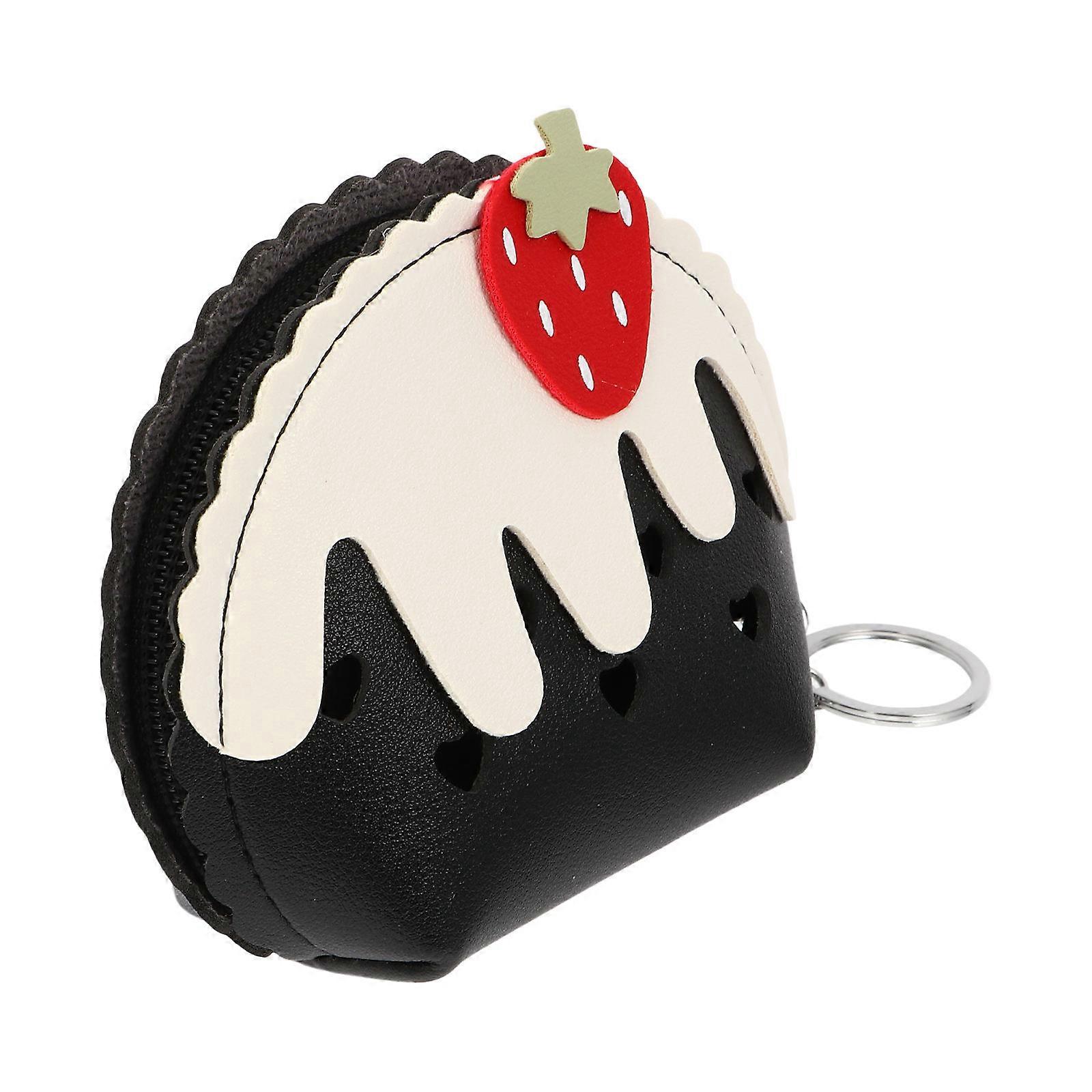 Strawberry Change Purse Black 4.3X3.5X1.6in Small Items Organization 1Pc