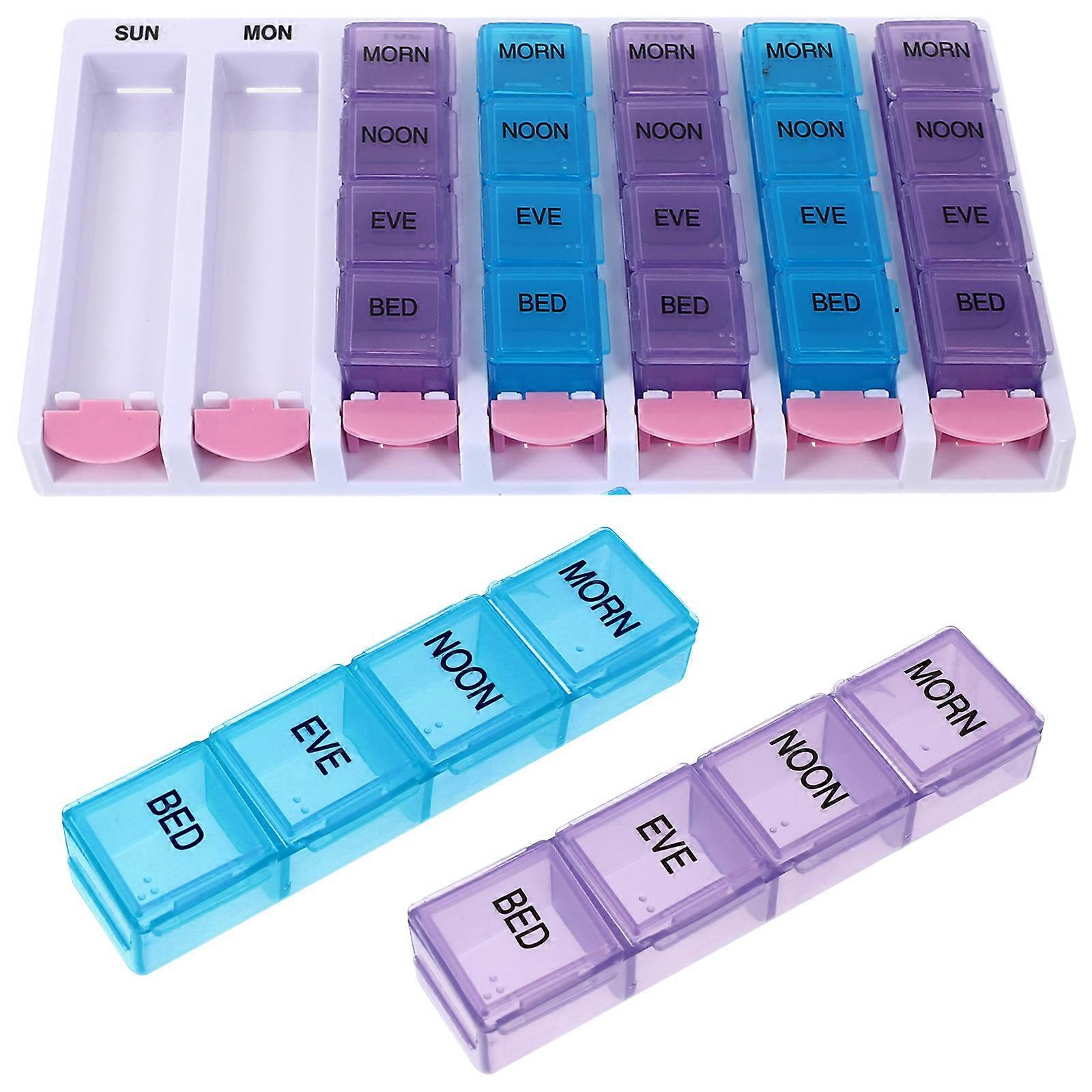 Small Weekly Pill Case Portable Vitamin Organizer Colorful For Outdoor Use 21x12.5x2.3cm Tightly Sealed 1 Set