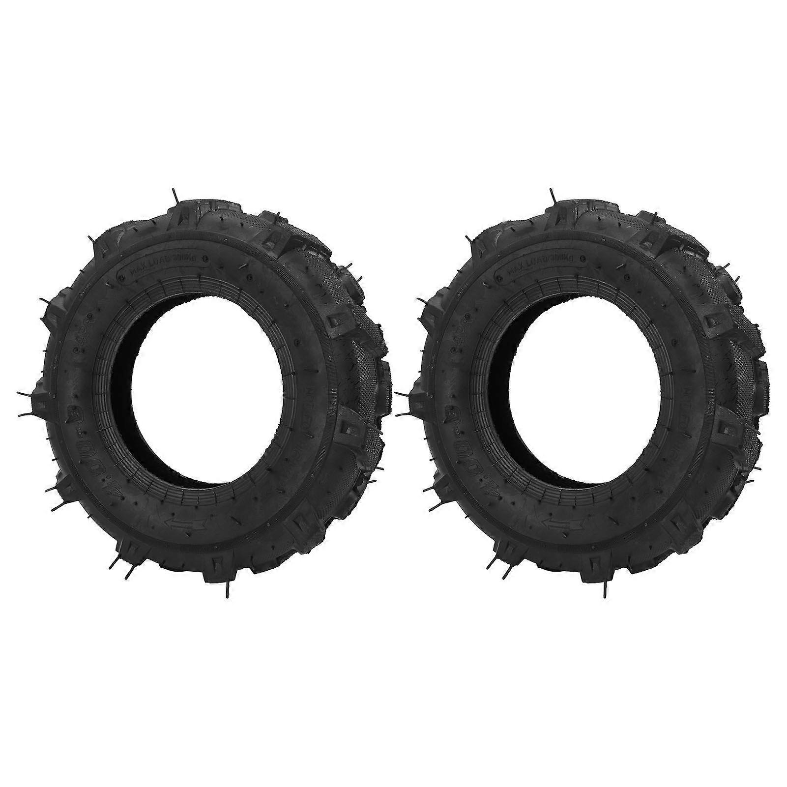 Set of 2 4.00~8 Tubeless Tire 4 Ply 672 Lb Load Capacity Rubber Garden Tractor Tire for Tiller Trencher Snow Blower MK64074