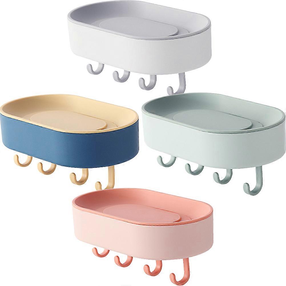 Plastic Soap Dishes Wall-Mounted Soap Holder for Bathroom Kitchen Drainage 4Pcs