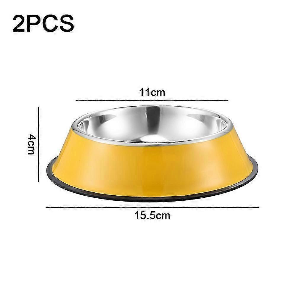 Jaune - Gamelles à eau pour chien en acier inoxydable avec base en caoutchouc, lot de 2