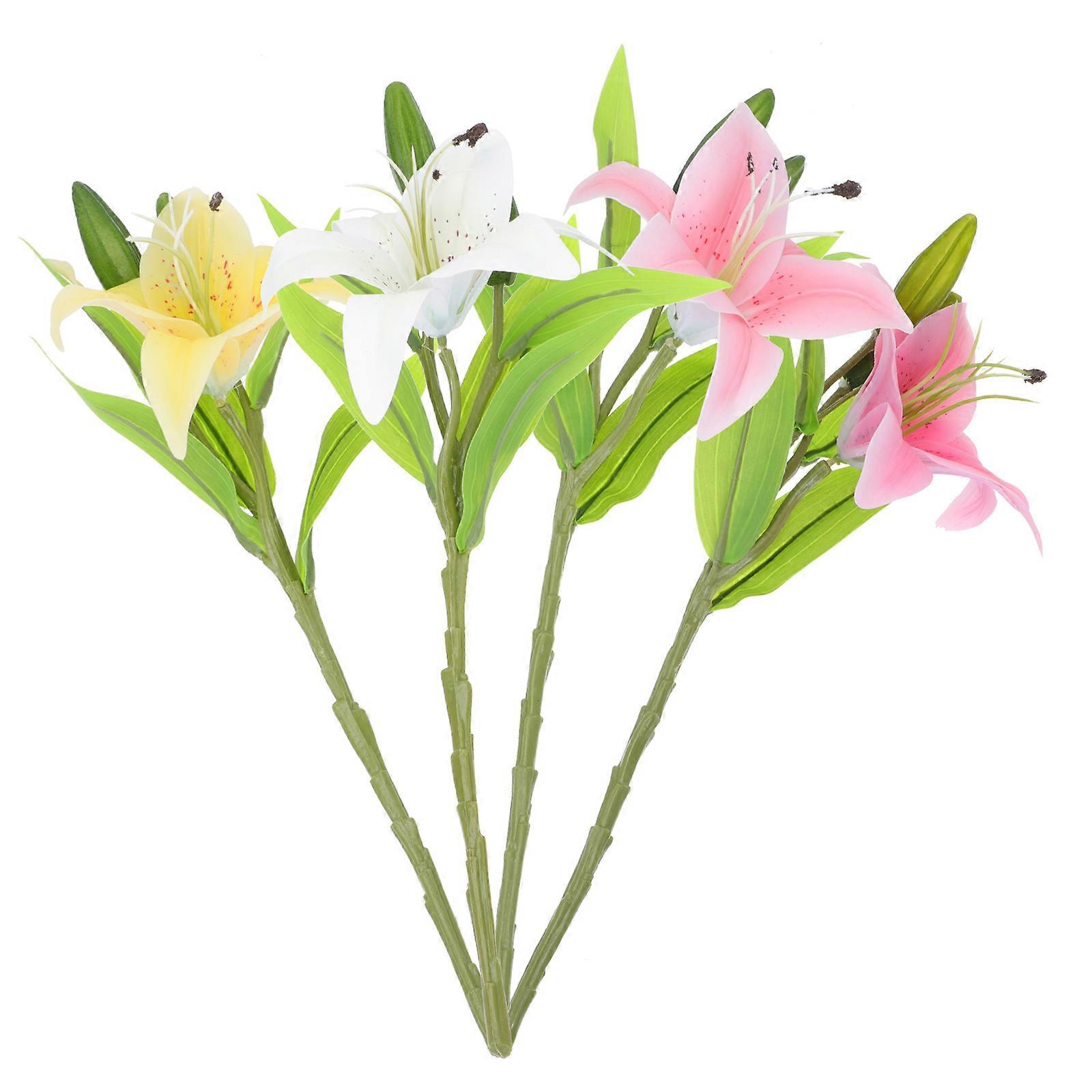 4Pcs Creative Artificial Lily Decor Delicate Fake Lily Decorations Easter Flower
