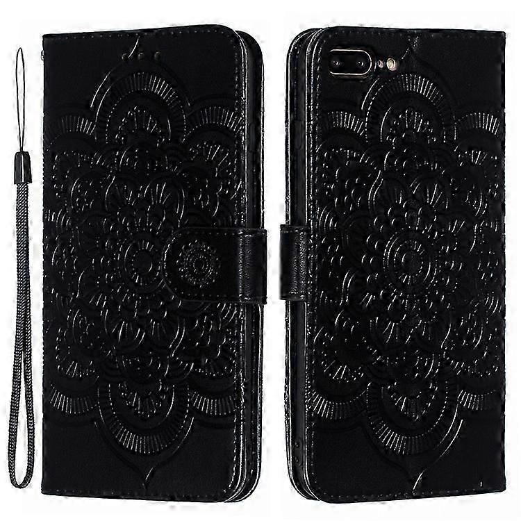 Capa de Couro com Suporte para Carteira de Flor de Mandala com Alça Compatível para iPhone 8 Plus/7 Plus 5.5 polegadas