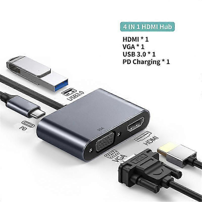 4K Type C to HDMI-compatible USB C 3.0 VGA PD Adapter Dock Hub for Compatible Brands