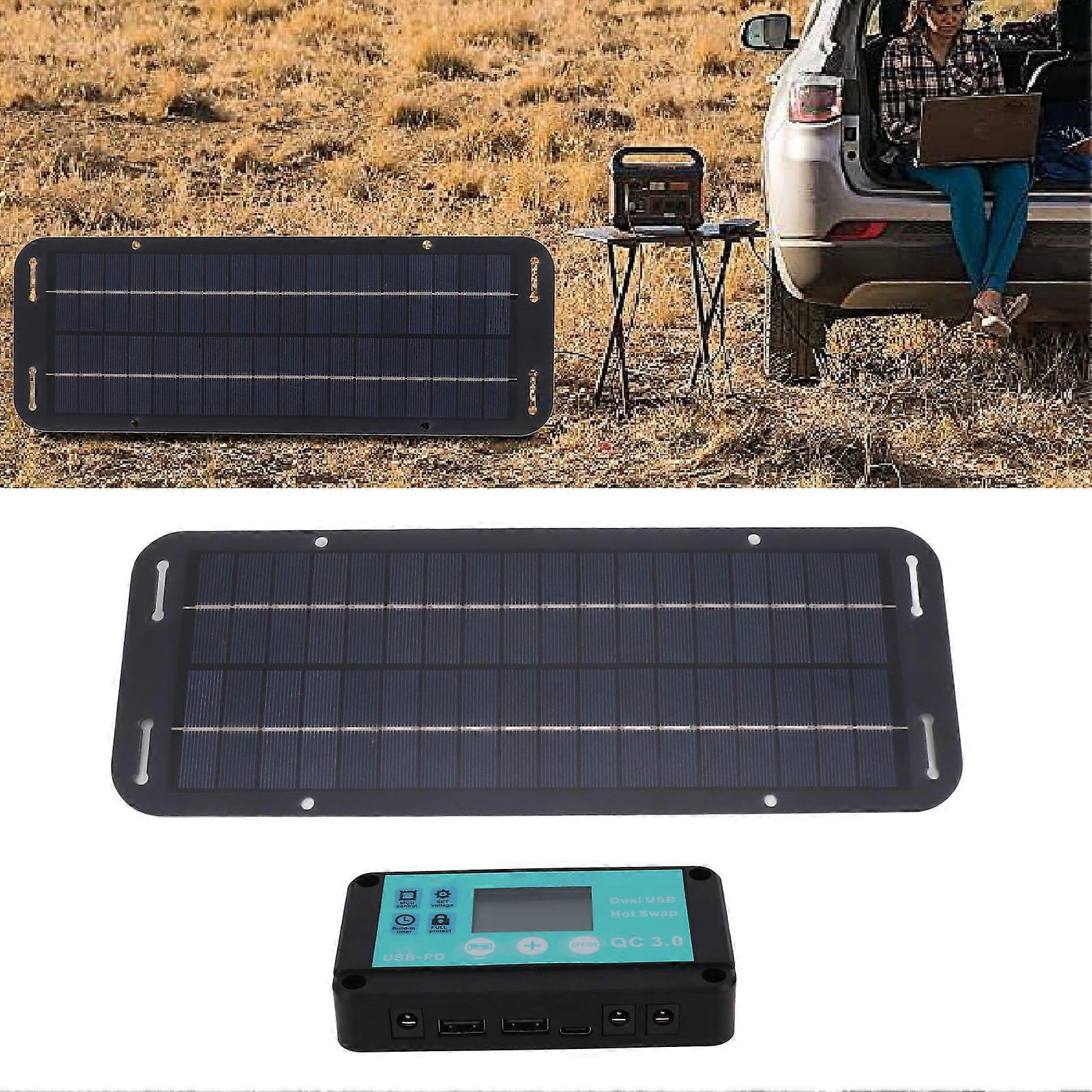 20W Black Solar Panel 34.5x12.5cm with Waterproof MPPT Controller