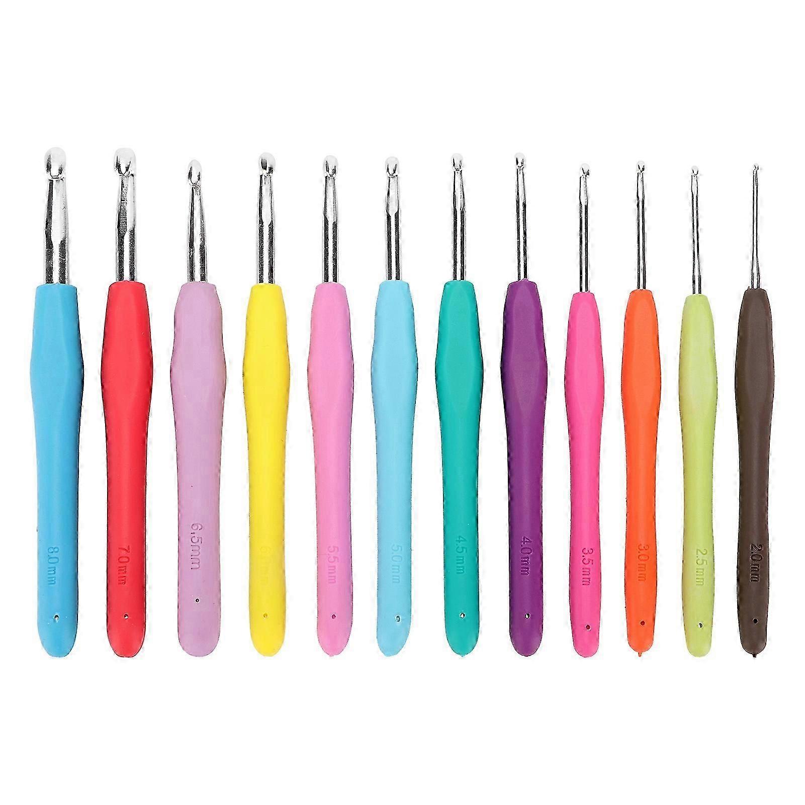 12Pcs Colorful Aluminum Crochet Hooks with TPR Silicone Grip for Beginners and Children