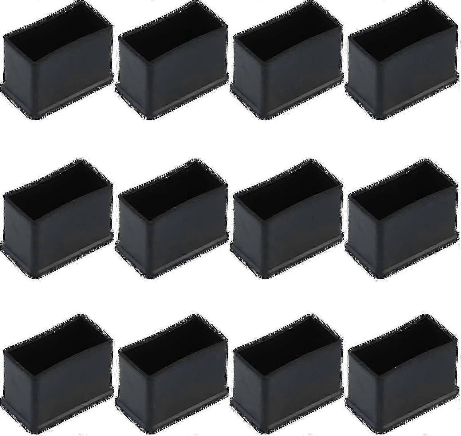 12 Pack 15 X 30 Mm Black Rectangular Rubber Felt Table Or Chair Leg Protector Caps
