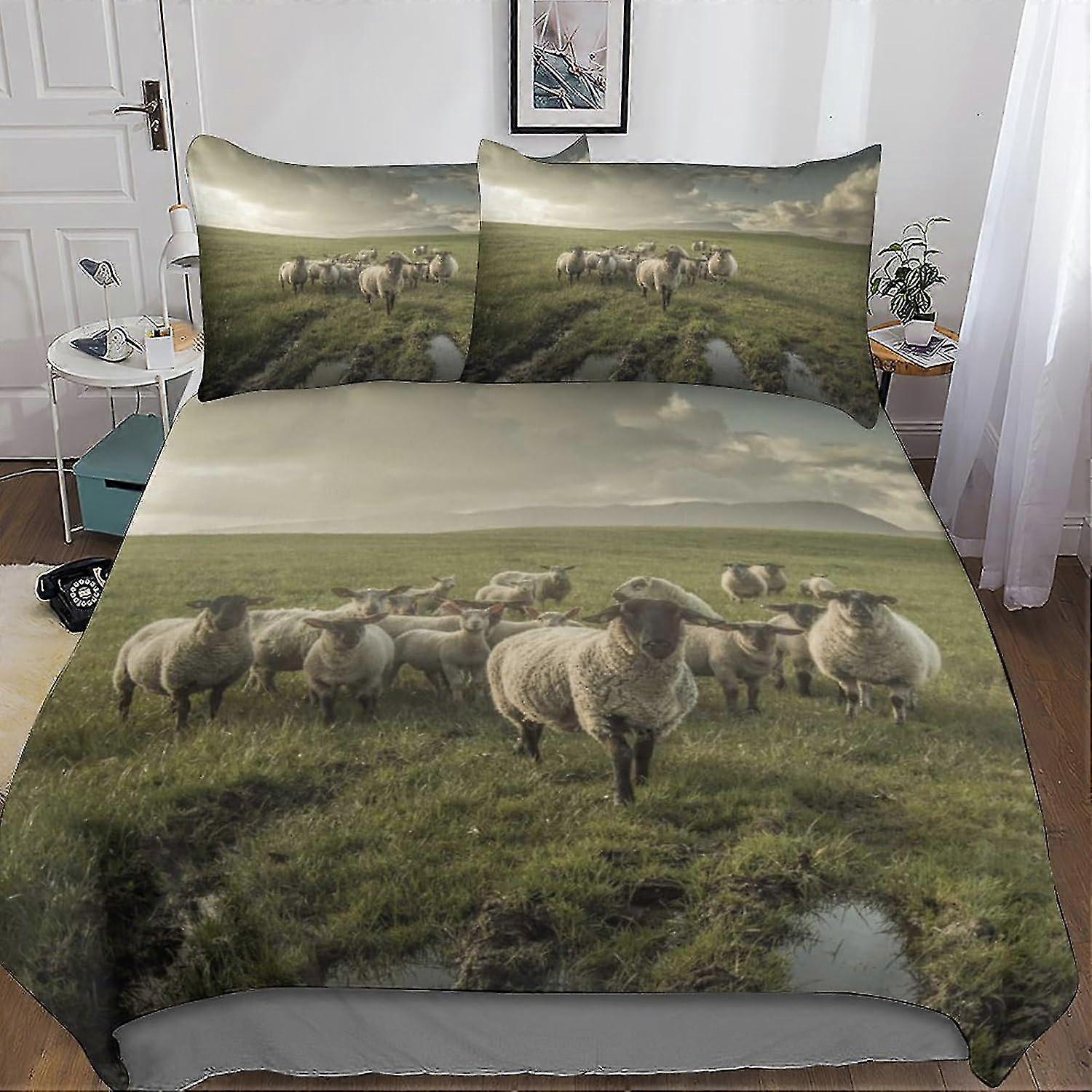 Sheep Duvet Cover Set 3D Printed Decorative Bedding Cute Animals Quilt Cover Hidden Zipper Bedding Sets Comforter Cover for Kids and Adults