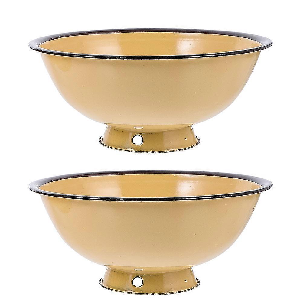 Rice Bowl 2Pcs Yellow Retro Charm Enamel Tableware for Kitchen Use