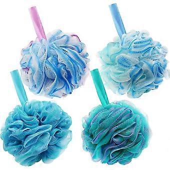 Shower Puff Loofah, 4 Pcs Extra Large Bath Sponge with Mesh Build - Body Scrubber for Exfoliate and Cleaning, 75g/PCS