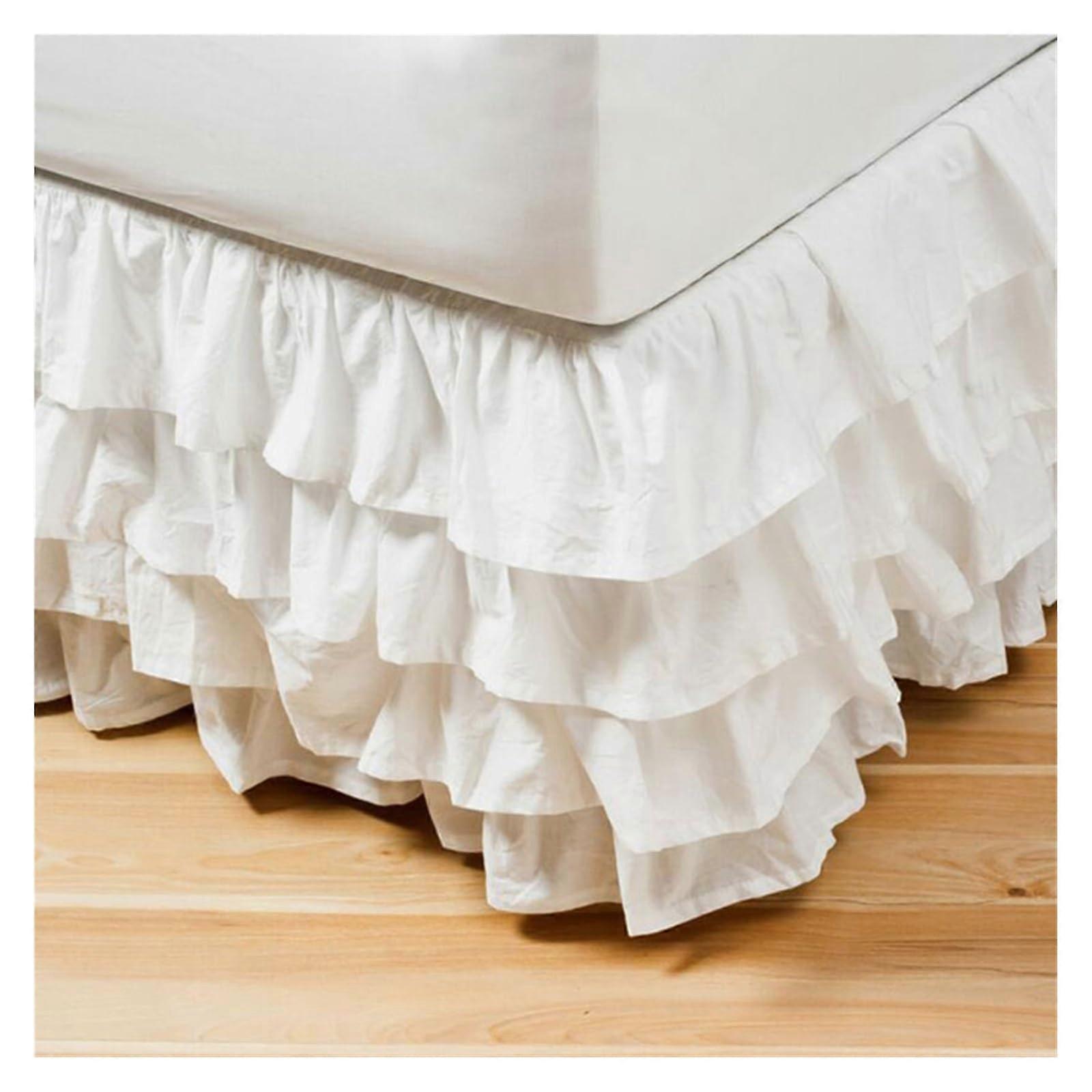 Ruffle Bed Skirt 4Layer Ruffled Elastic Multicoloured for Twin/Full/Queen/King (White, King 200 x 200 x 45 cm) KING 200x200x45cm White
