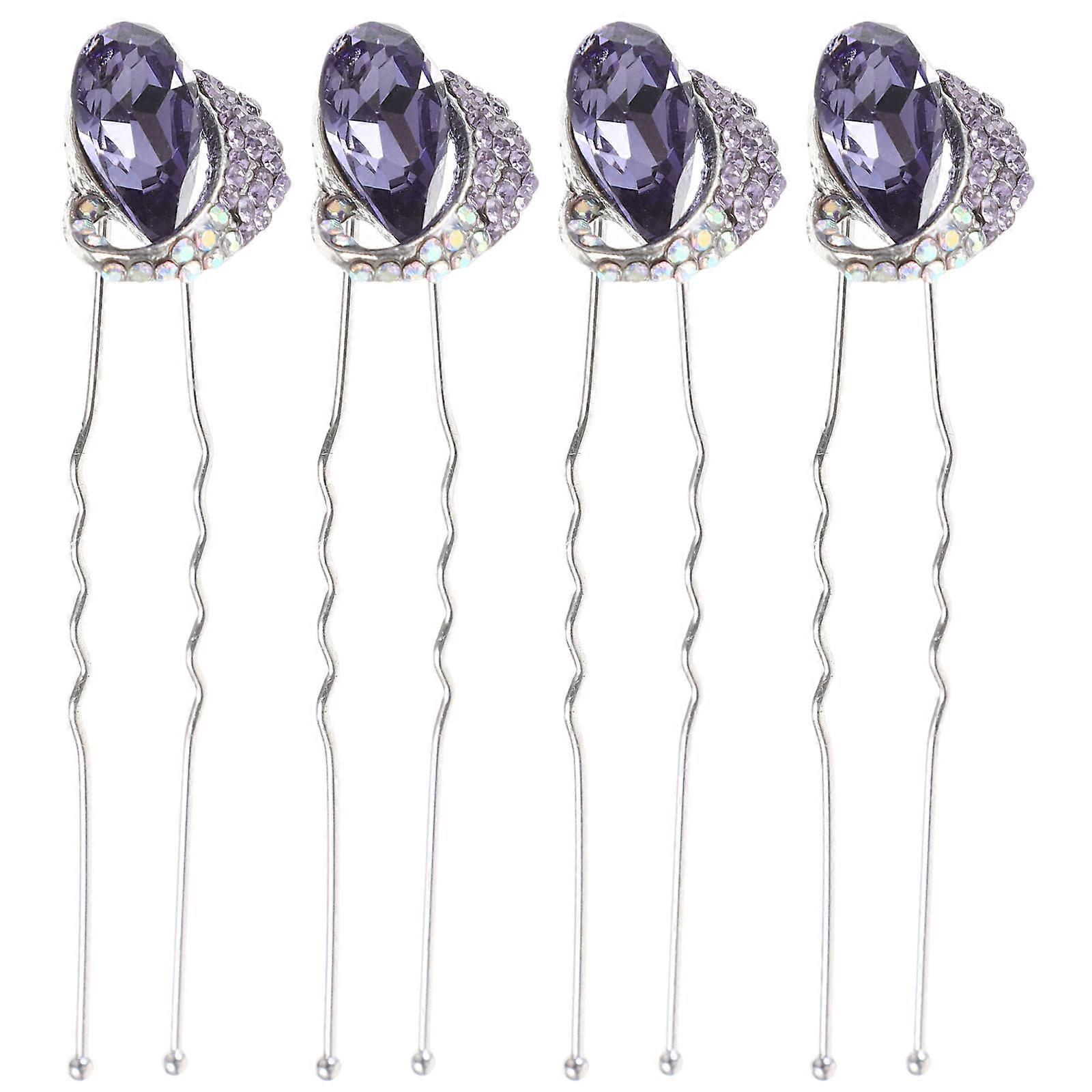 U Shaped Hairpin Rhinestone Accessories Daily Use Delicate Design Metal 4Set