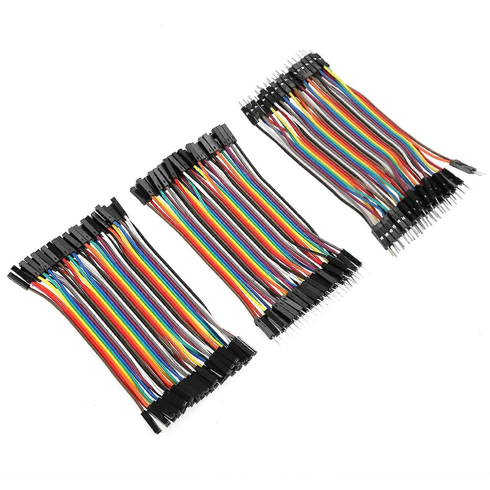 Jumper Wires Colourful 10 cm Ribbon Cable Kit 40 Pin M to F M to M F to F for Breadboard Prototypes and Copper Wires, Pack of 3