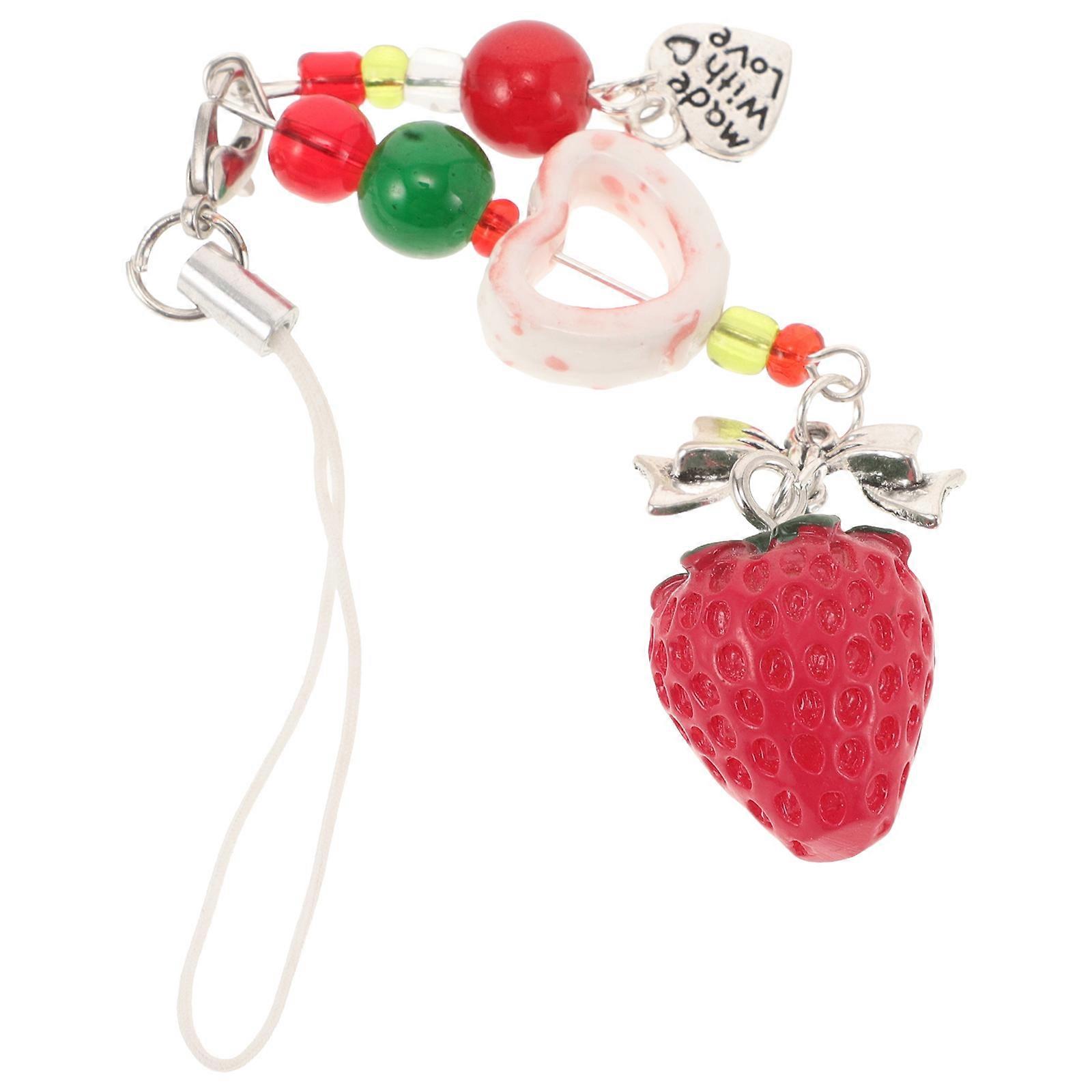 Creative Strawberry Keychain Cute Phone Charm Sweet Bag Accessory Pink Resin Bow Shape Daily Use 1Set