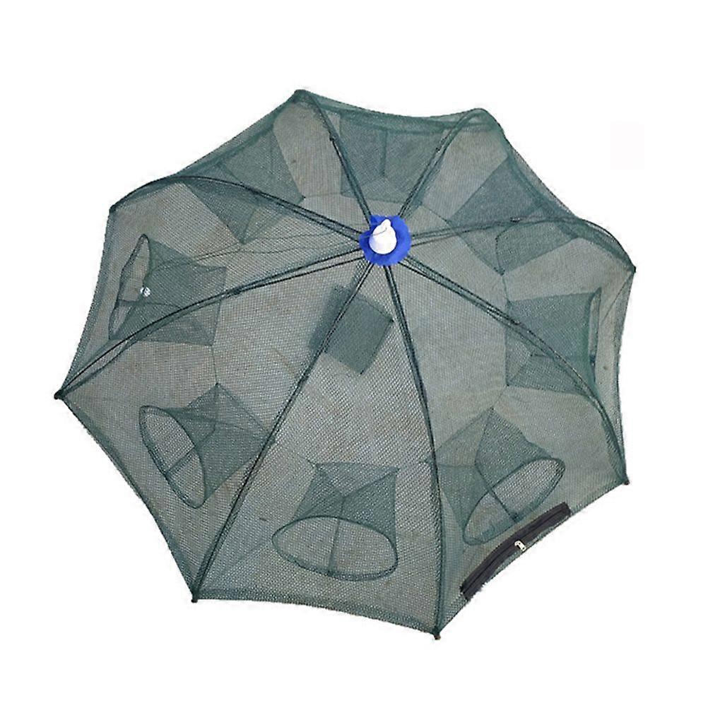 Foldable Crab Net Trap Cast Dip Cage Fishing Net for Fish Minnow Crawfish Shrimp Umbrella Design (Eight Entrance, The Umbrella Head for Random Color)