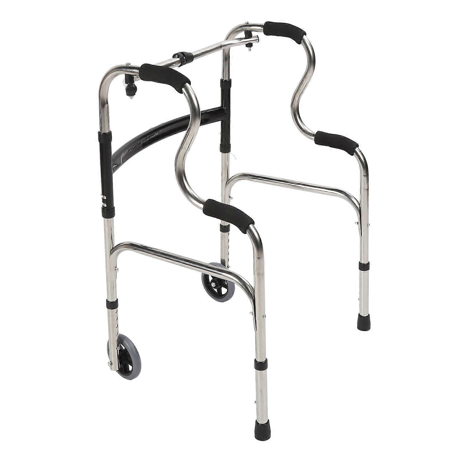 Elderly Walker 6 Height Adjust 4 Legs Stainless Steel Senior Folding Walker with Wheels Double Bend