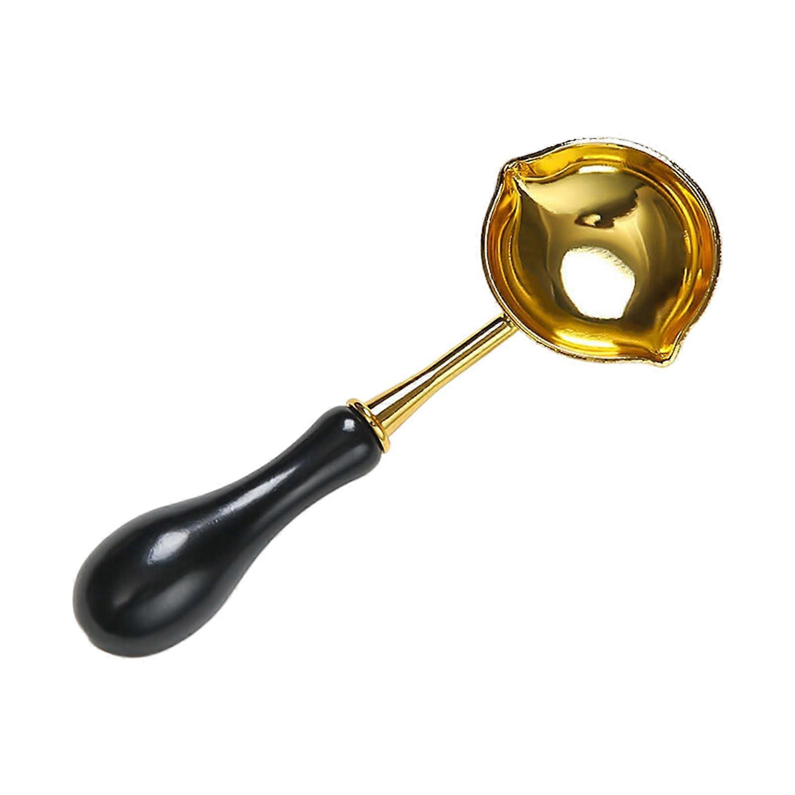 Seal spoon with wooden handle for seal stamp, double pouring tip melting spoon for invitation envelopes, craft decorations, black