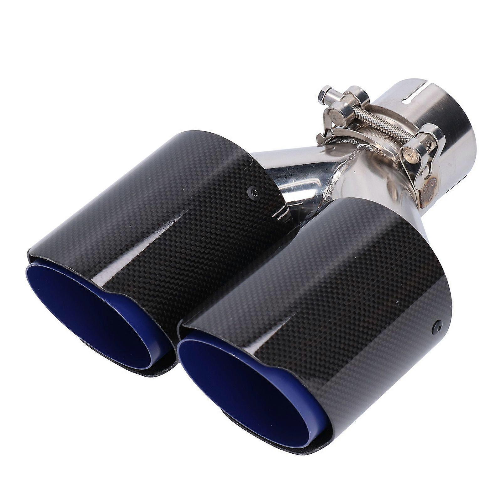 Dual Exhaust Pipe Tip Glossy Carbon Fiber Y Shape W Clamp