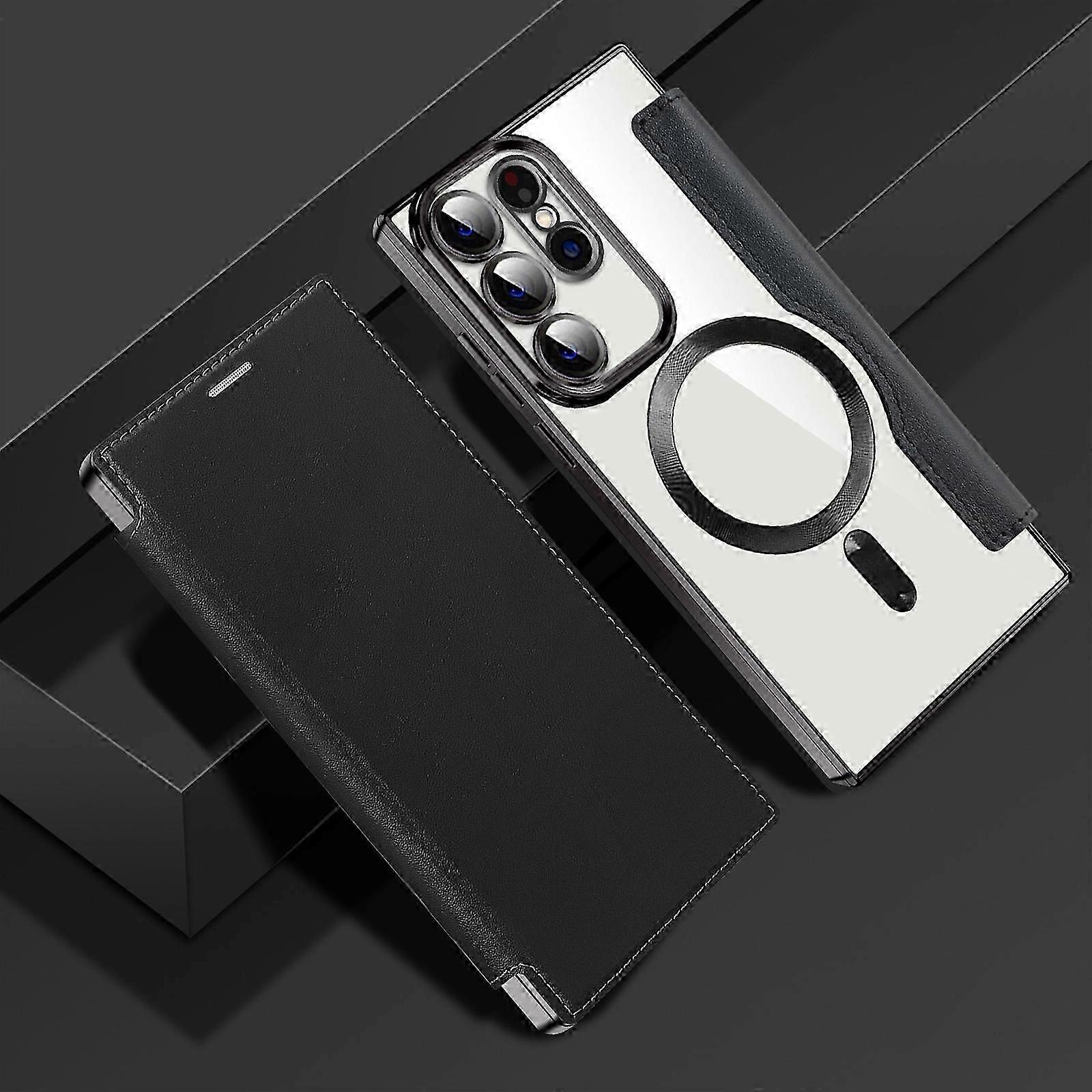 Magnetic Electroplated Flip Case for Samsung S24 with Camera Lens Protector, Soft Clear TPU Shockproof, Anti-Scratch Phone Case