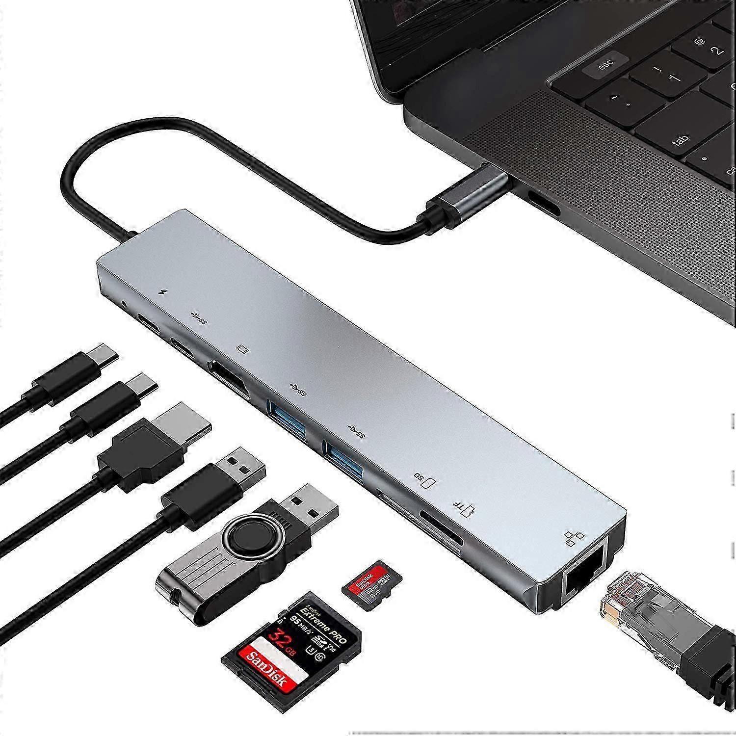 type-c til hdmi8 i 1 dockingstation til HDMI high-definition usb3.0 splitterkortlæser netværkskort PD strømforsyning