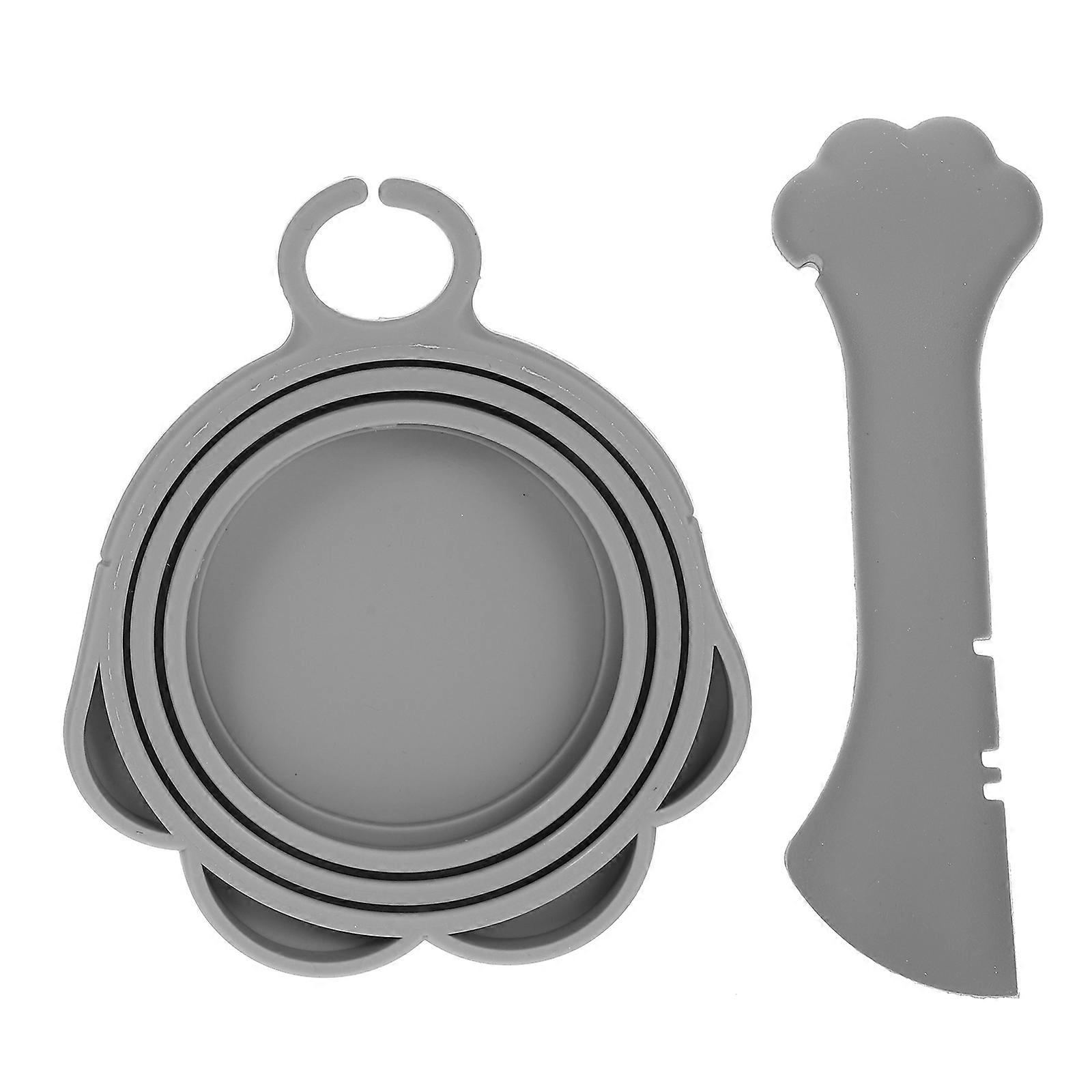 Silicone Cover for Pet Use Grey Keeps Food Fresh Longer with Canning Spoon and Reusable Lid 1 Set