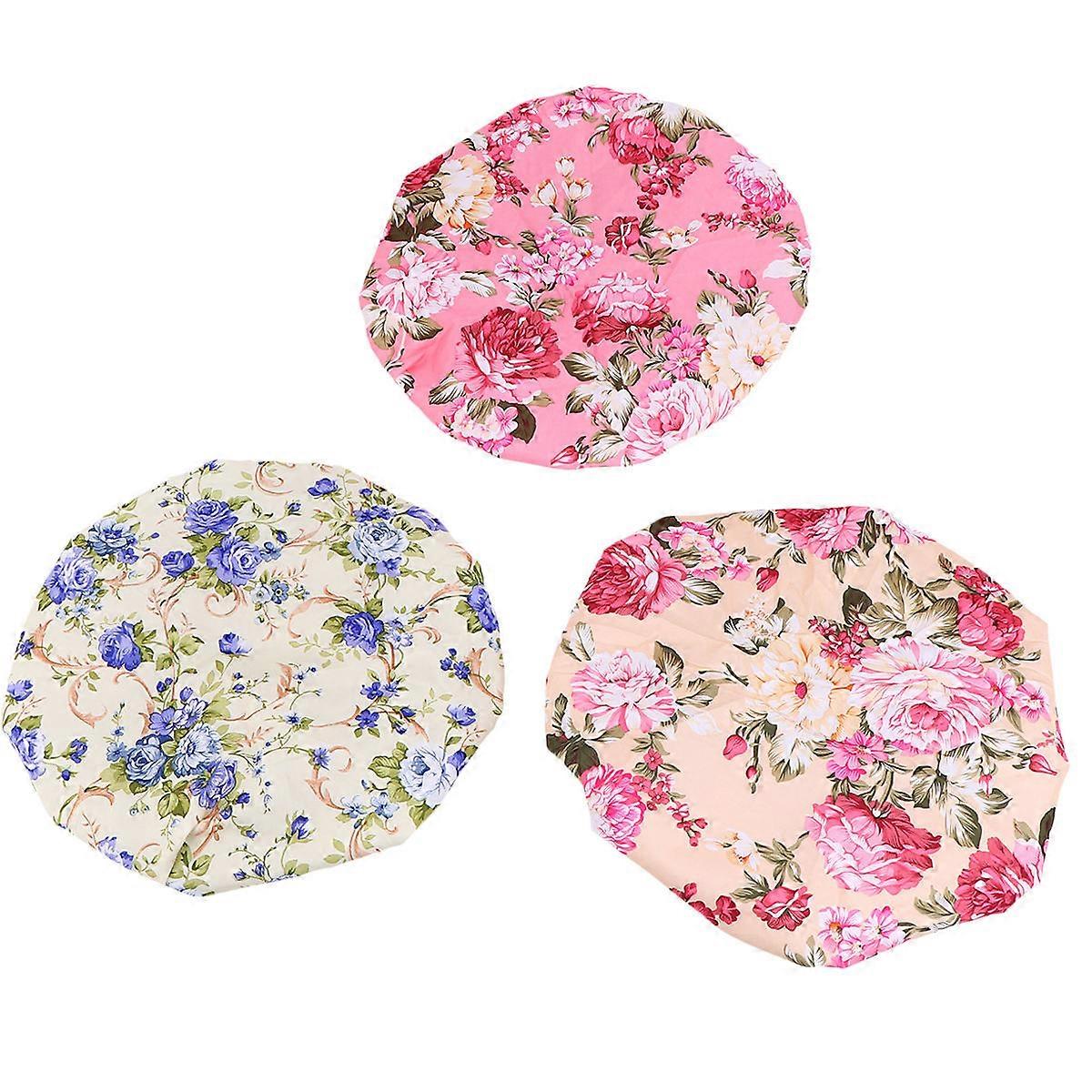 Cute Shower Cap Peva Material Bathing Cap For Adults Double Layer Comfortable Design 3Pcs