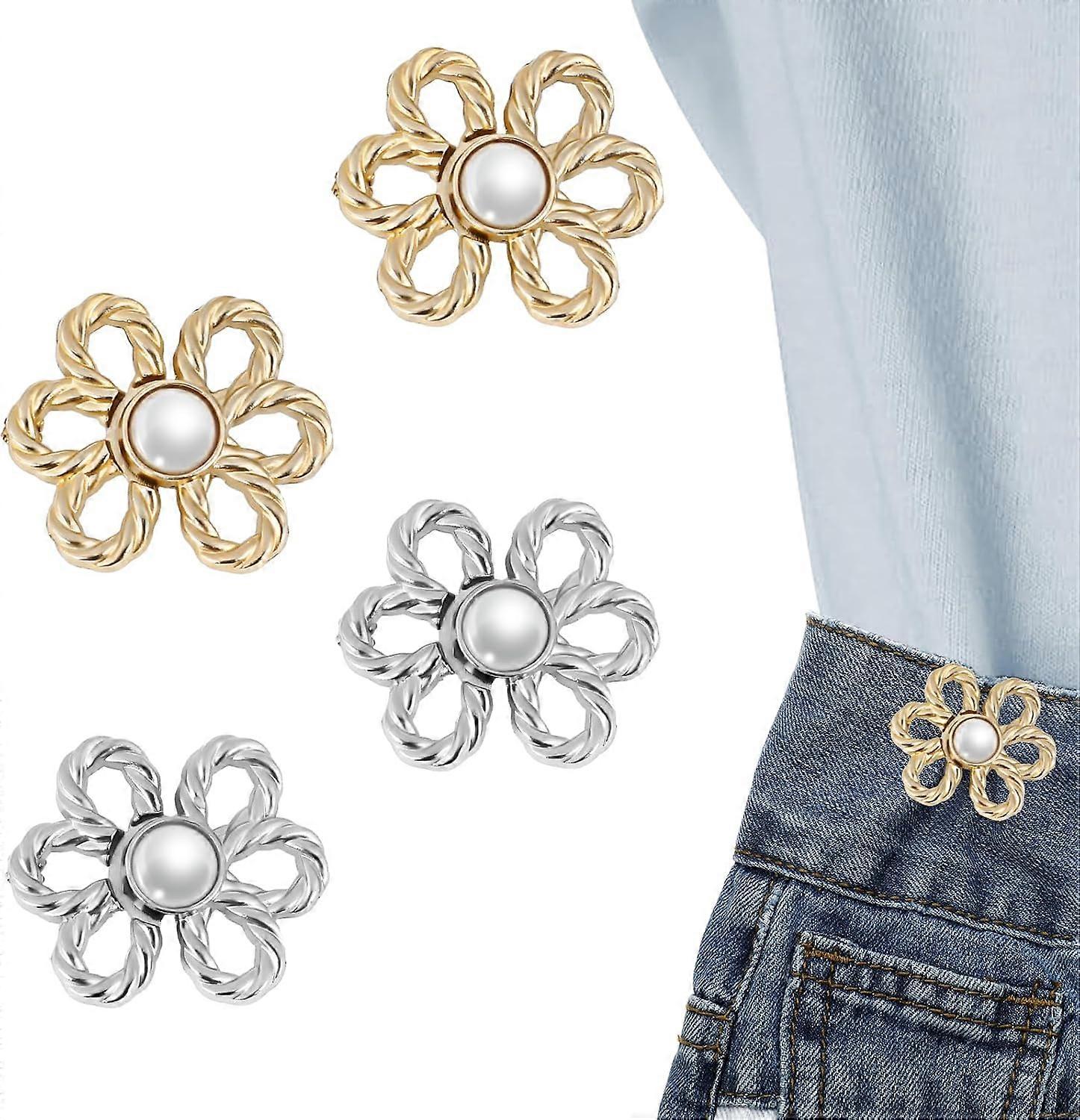Pant Waist Tightener, 4 Sets Detachable Flower Jean Buttons for Loose