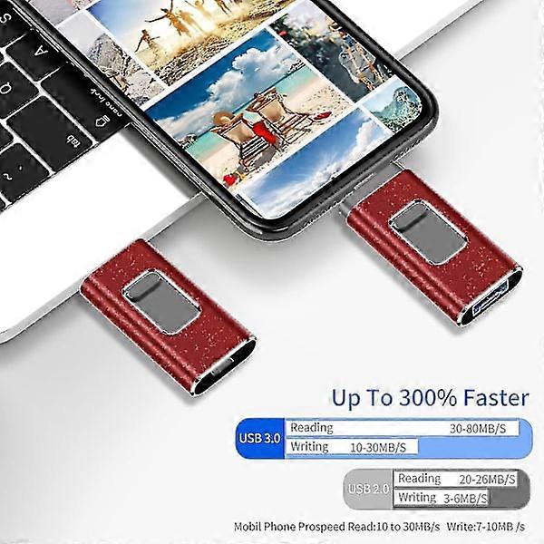 USB flash drive for iPhone/computer 64GB memory card (64GB, red) can store files and photos