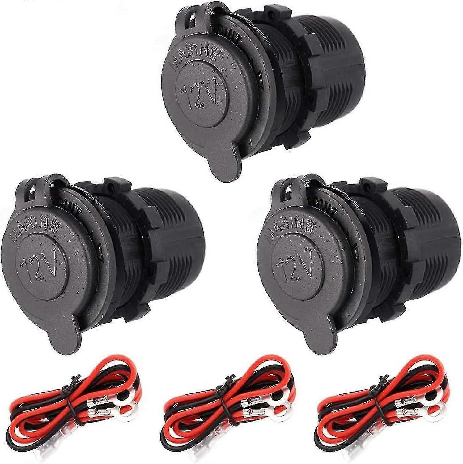 3 Pack Cigarette Lighter Socket, 12v Waterproof Plug For Car Motorcycle Marine