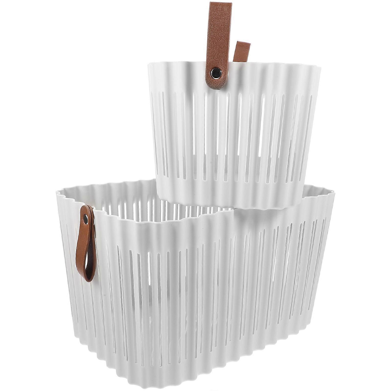 Portable Storage Basket with Handle for Home White Large Capacity 2pcs