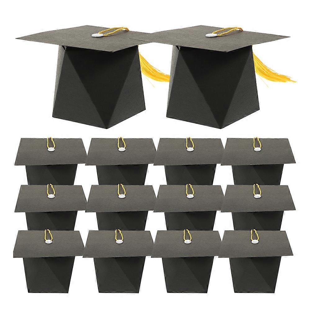 25Pcs Graduation Candy Box Paper Holder for Storage Use Black Cap