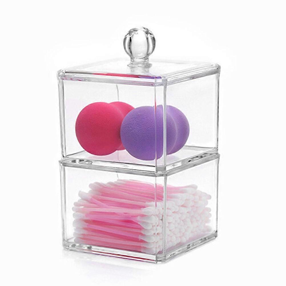Transparent Storage Box with Cover for Cotton Swabs Cosmetics and More Made of Great for Desktop Organization 4.3"x2.6"x5.9"