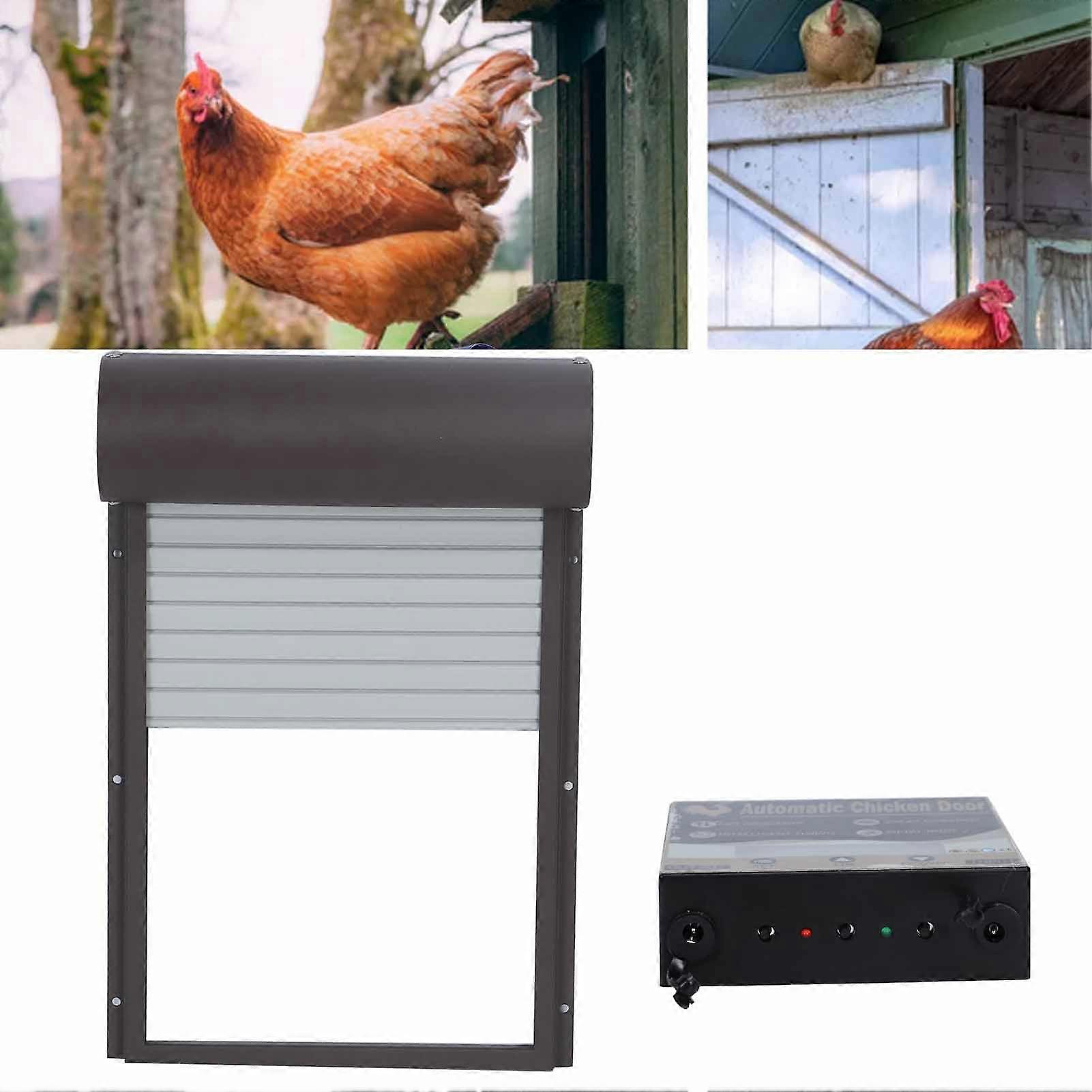 Automatic Chicken Coop Door Solar Powerd Metal Rolling Curtain Chicken House Door with Timer for Chicken Duck Poultry 